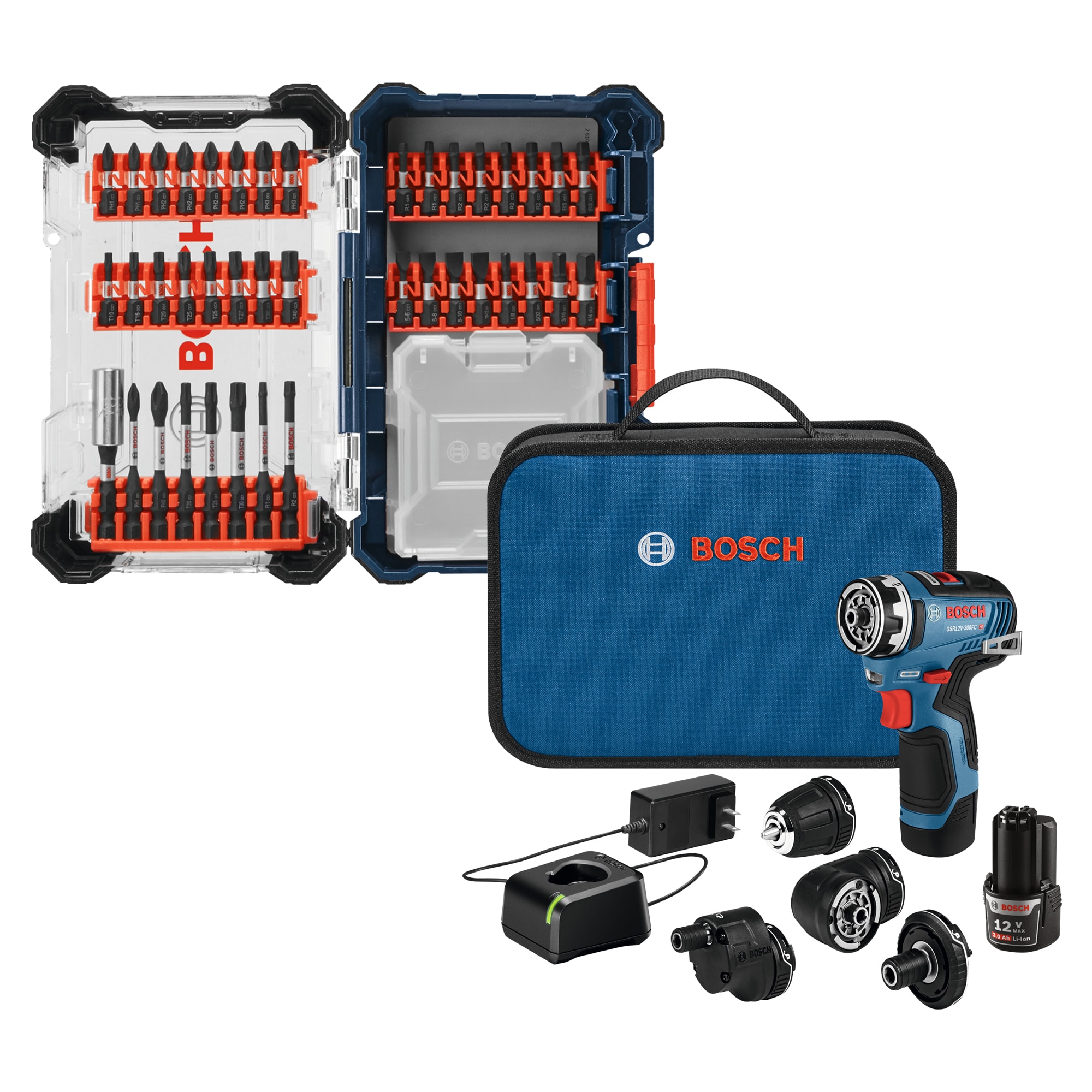 Bosch Professional 12V System GSR 12V-35 FC-battery screwdriver (35 Nm, 4  FlexiClick heads, 2x3.0 batteries