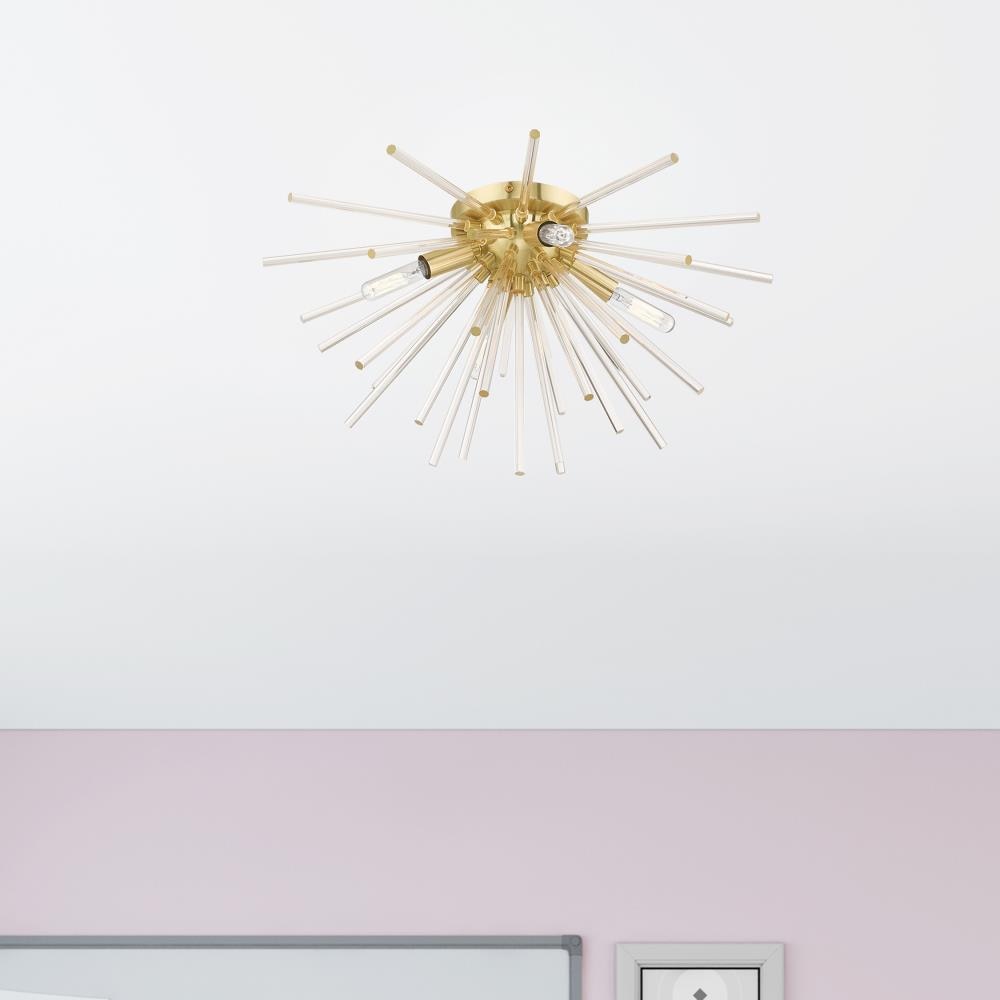 Elysian Satin Brass 4-Light Flush Mount with Crystal Rods