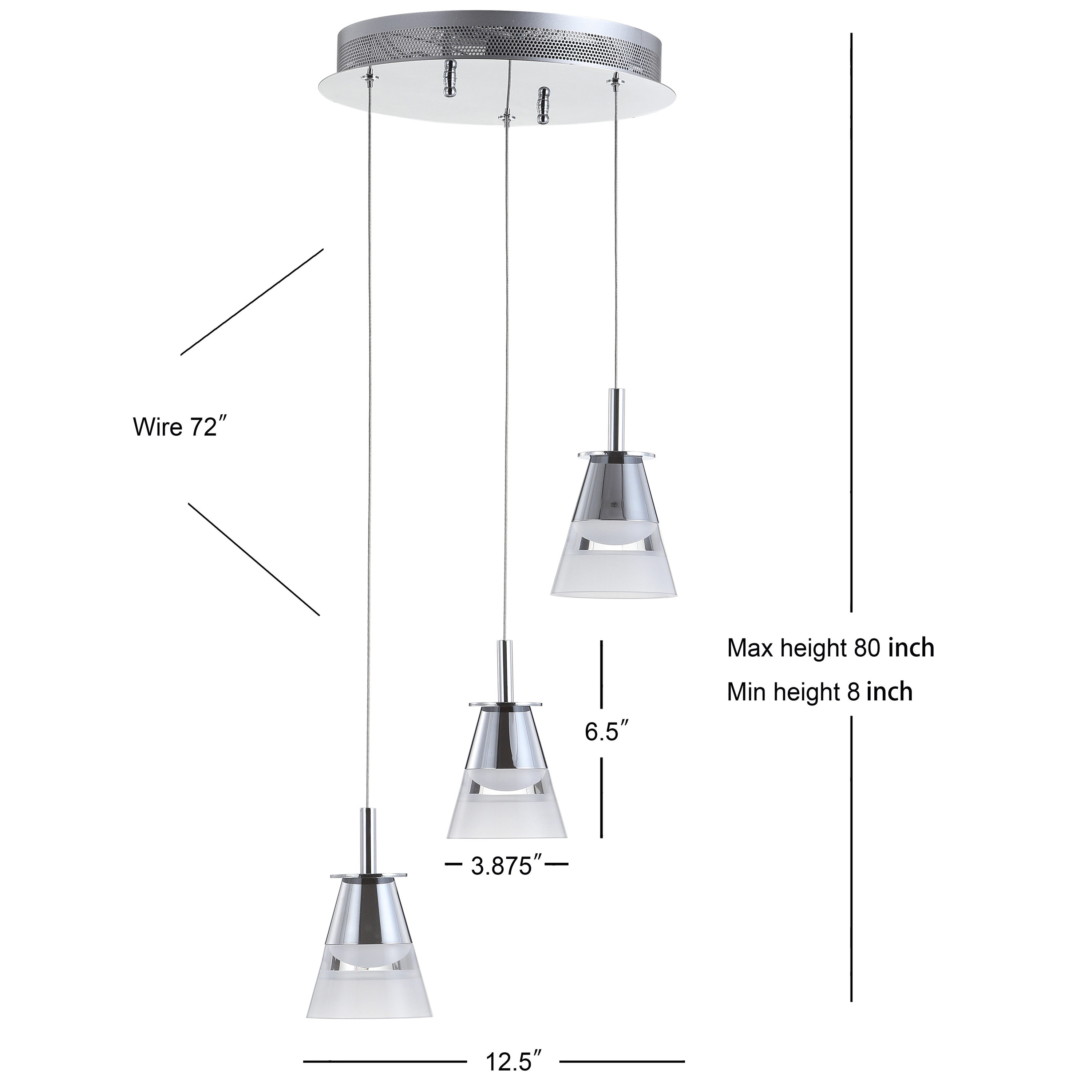 Alain Modern 12.5" Chrome 3-Light Adjustable Cluster LED Pendant