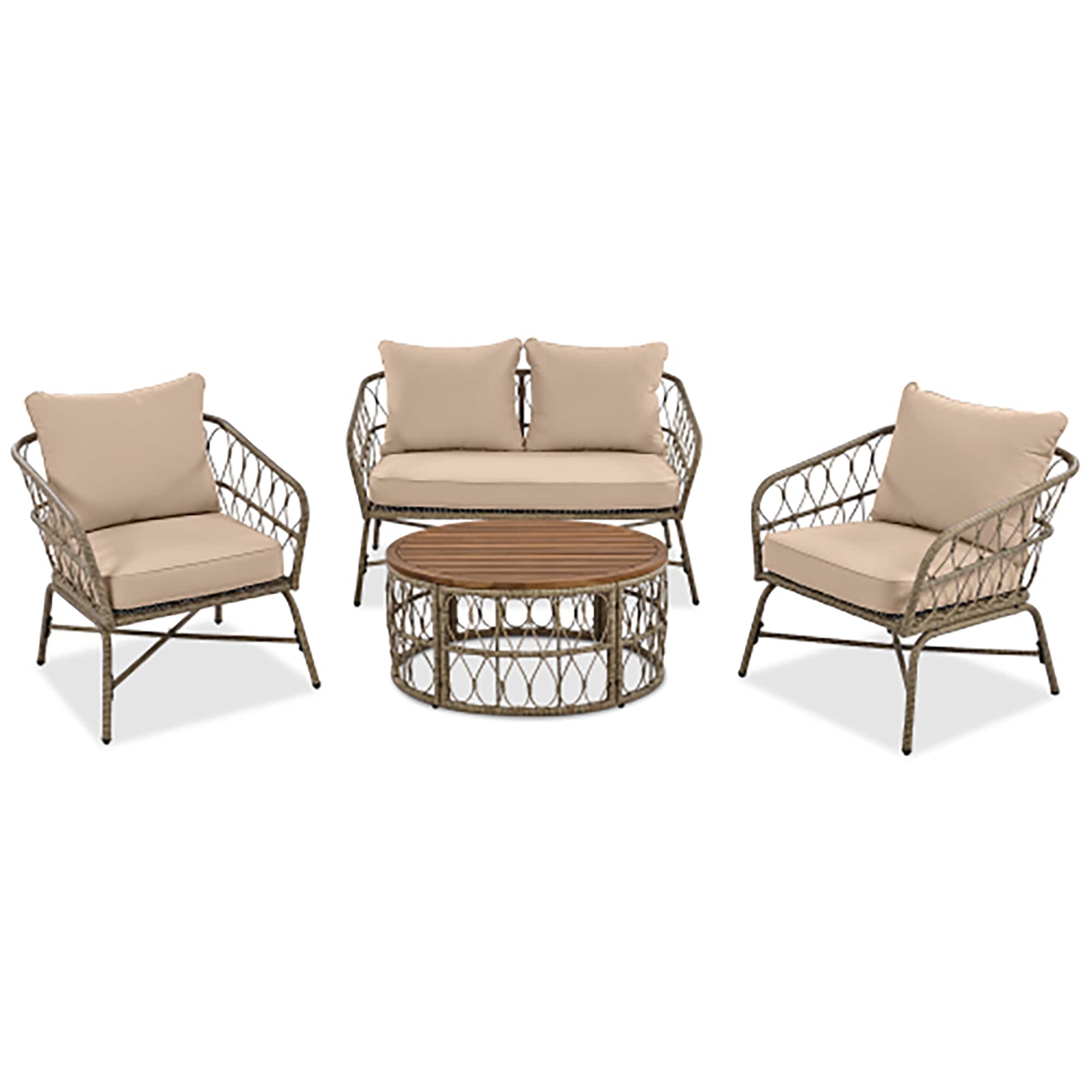 CASAINC BH-111AAA Outdoor Seat with Removable Cushions Conversation Patio Set 4 -Piece Wicker 2 Patio Sofa Conversation Set with Beige Cushions