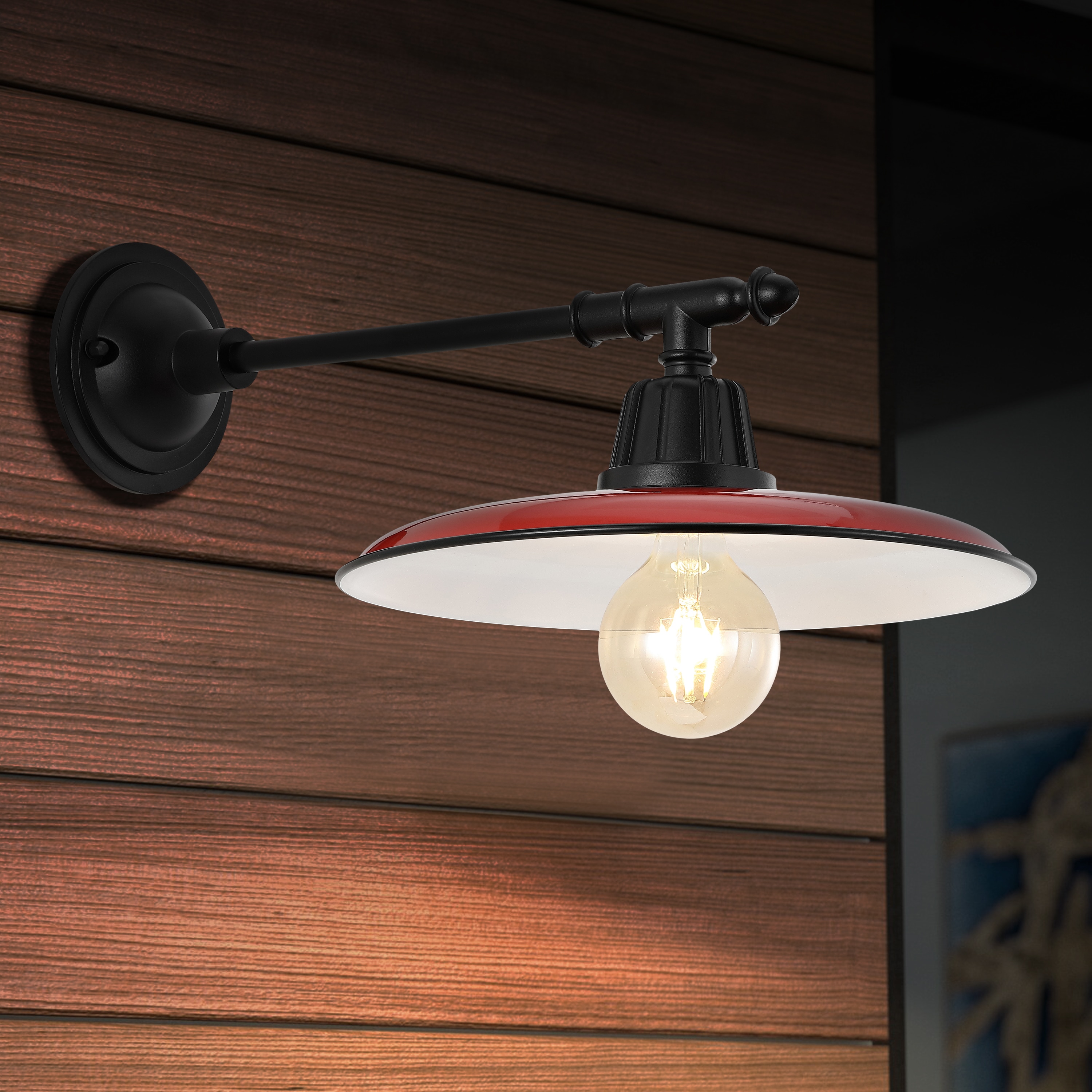 JONATHAN  Y JYL7616E Bonner Farmhouse Industrial Iron Victorian Arm 1 -Light 10-in H Polished Red Hardwired Outdoor Wall Light