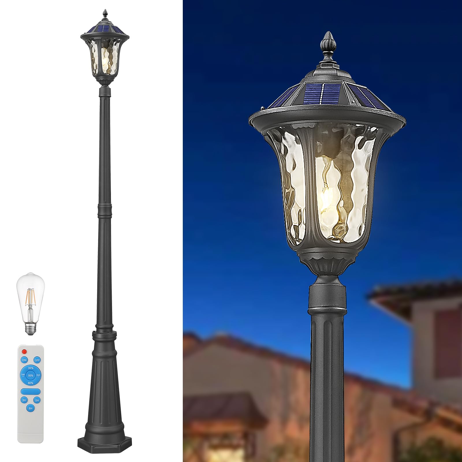 AKSCYZM  81 Inch Solar Post Street Lamp Light with Remote Control Dusk to Dawn Waterproof LED Pole Light for Lawn Pathway Garden Porch Yard Patio