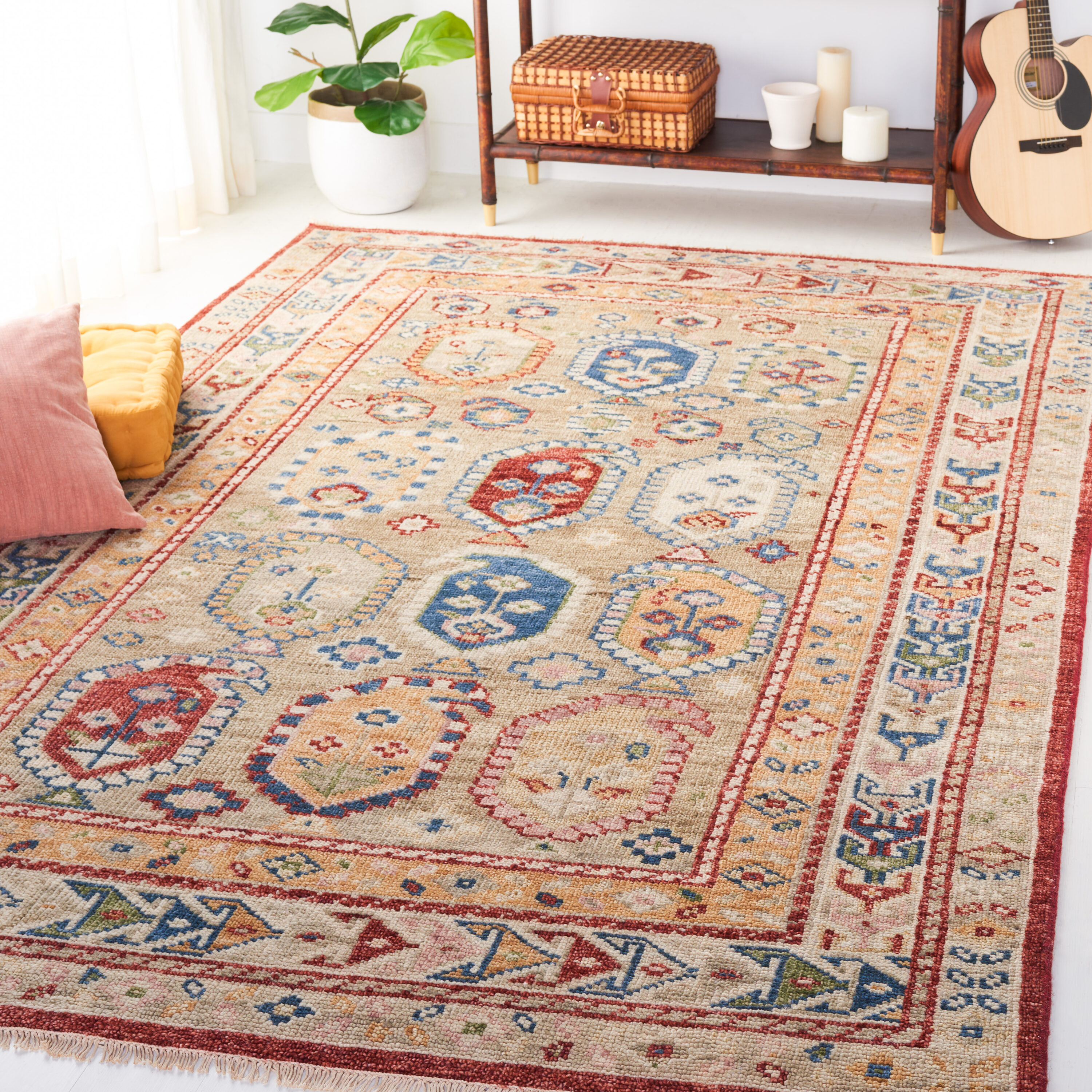 Samarkand 103B Beige Red 6 x 9 Rectangular Area rug