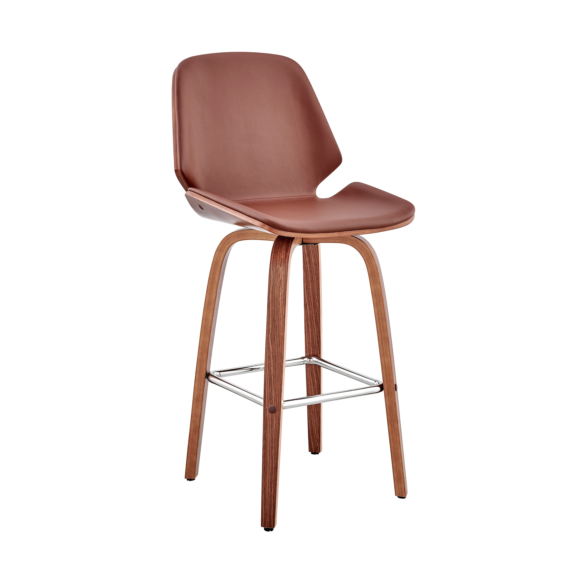 Armen Living LCAABAWABR26 Arabela Brown/Walnut 26.0-Inches H Counter height Bucket seat Upholstered Swivel Wood Bar Stool and Back