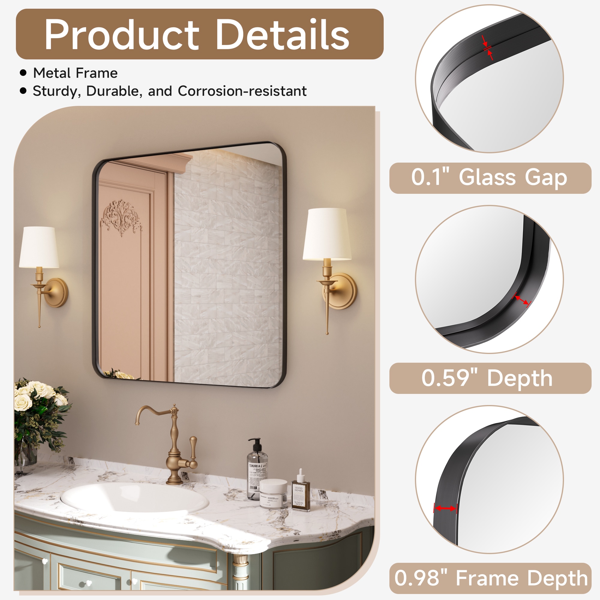 LOVMOR Y-TM2436-B Framed-Bath-Mirrors - View #6