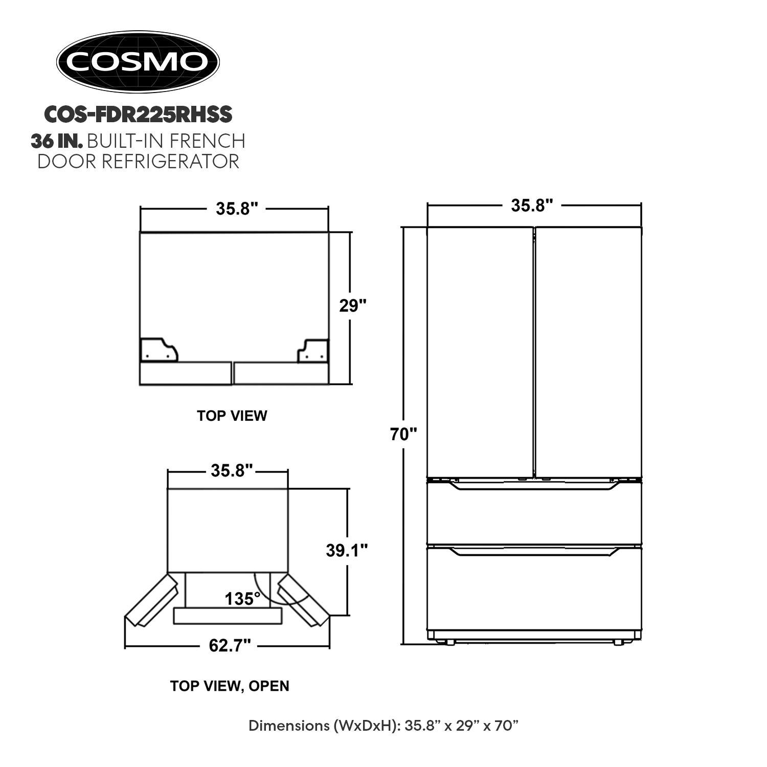 Cosmo COS-FDR225RHSS French-Door-Refrigerators - View #6