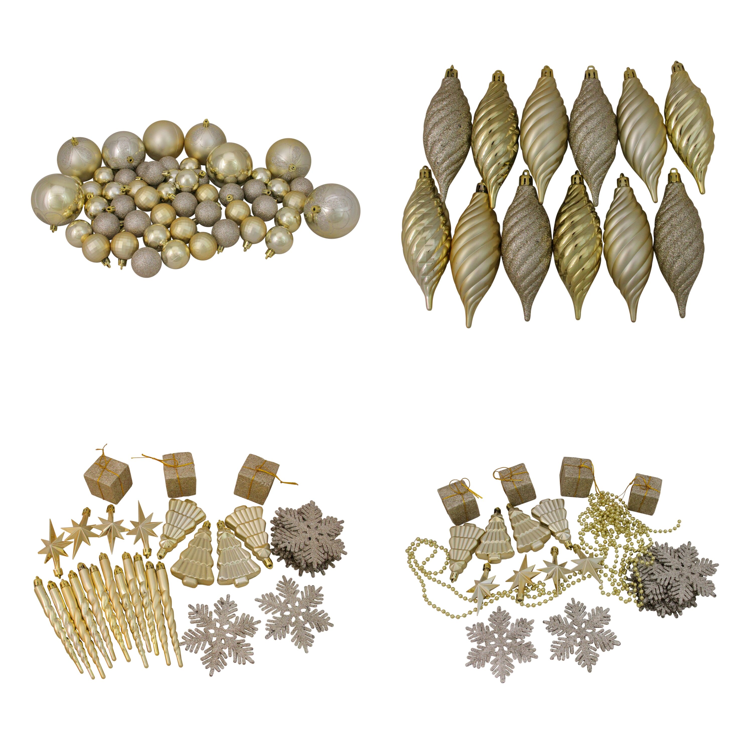 Northlight 31490040 125 -Pack Gold Ball (assorted) Indoor Ornament set Shatterproof