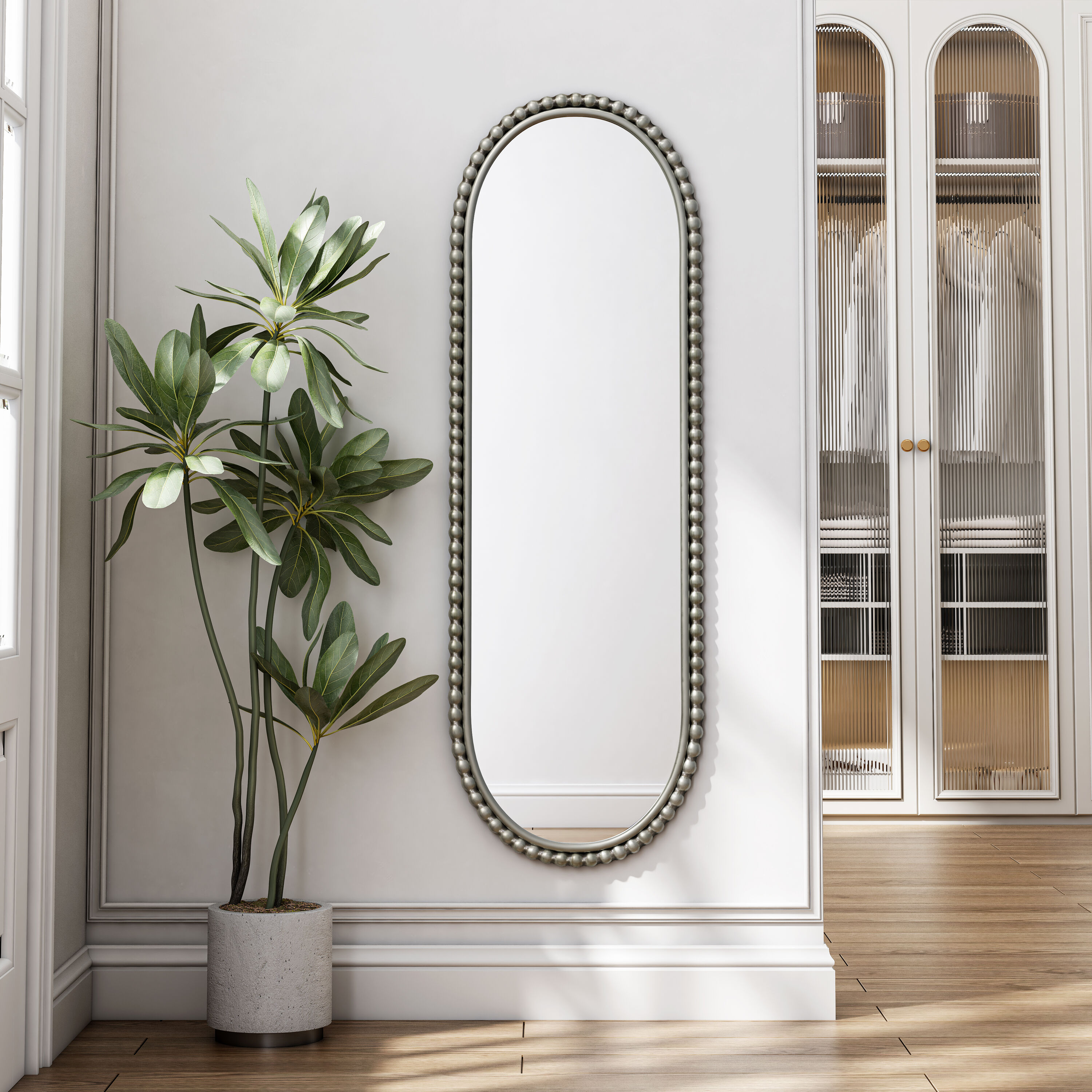 KTMBDW 47.25-in Oval Wall Mirror Metal Framed Mirrors Antique Vanity Mirror for Bathroom Living Room (Silver)
