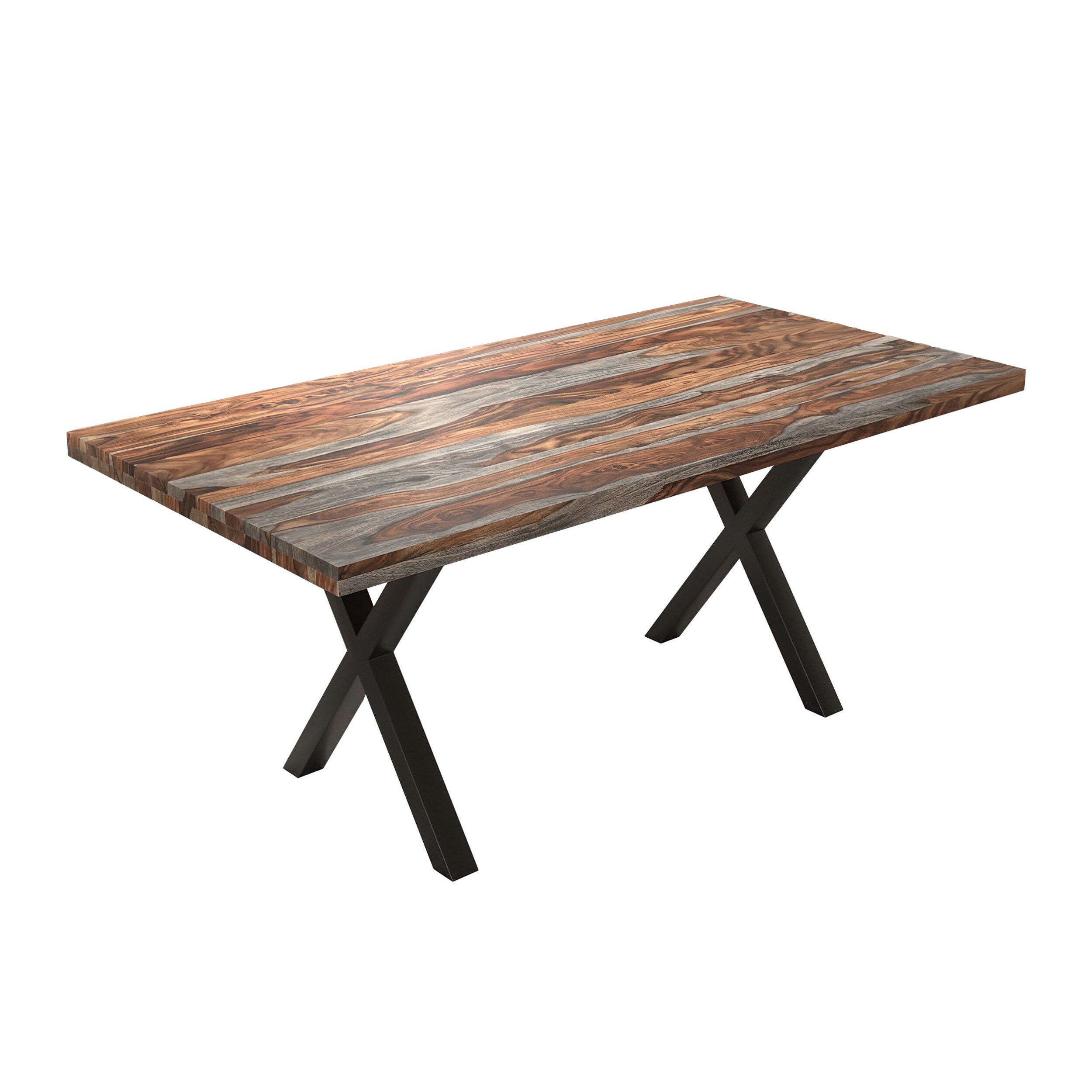 Benzara UPT-273761 Brown, Black Contemporary/Modern Dining Table, Wood Metal Base 36-in L x 30-in H