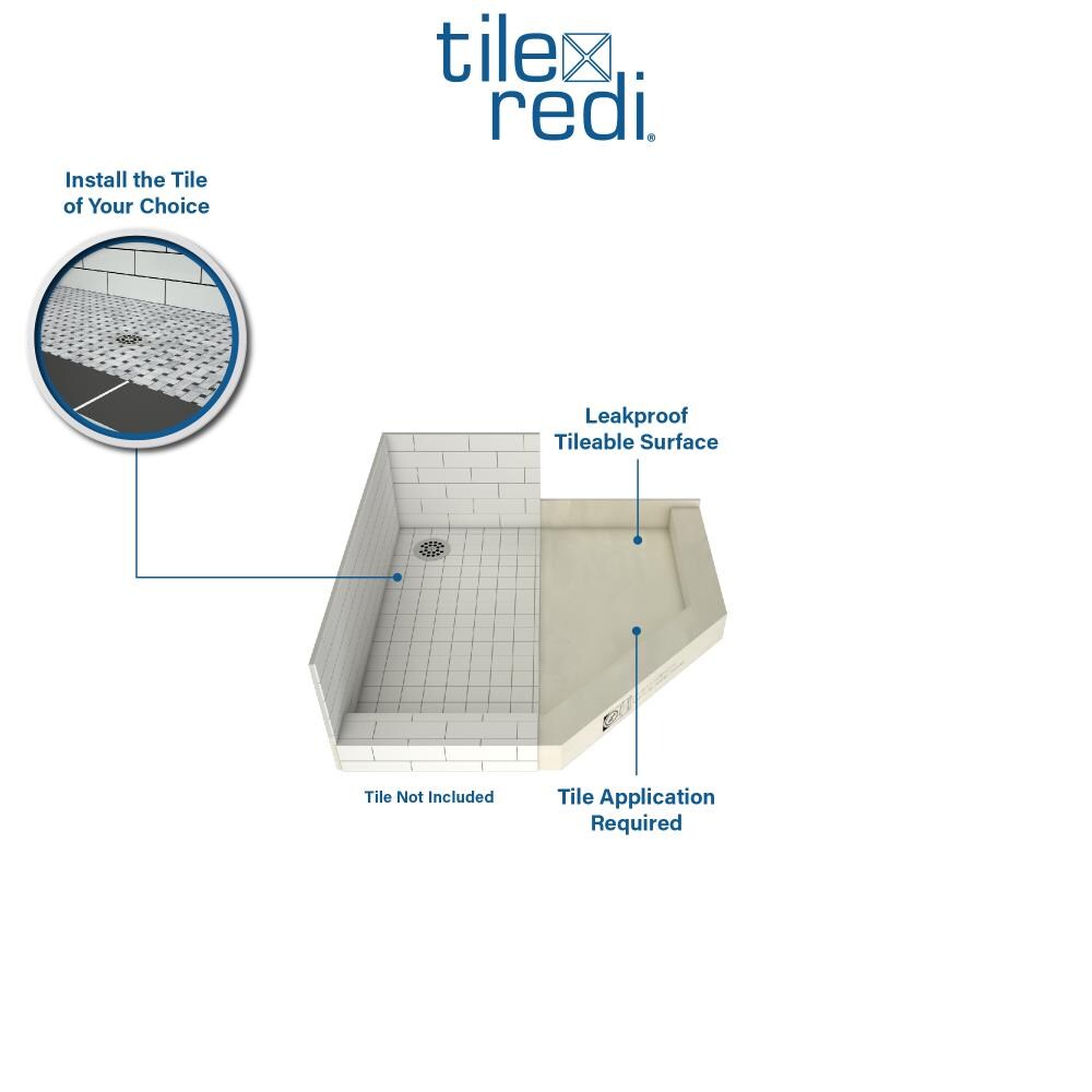 Tile Redi 36-in W x 36-in L with Back Drain Shower Base (Made For Tile ...