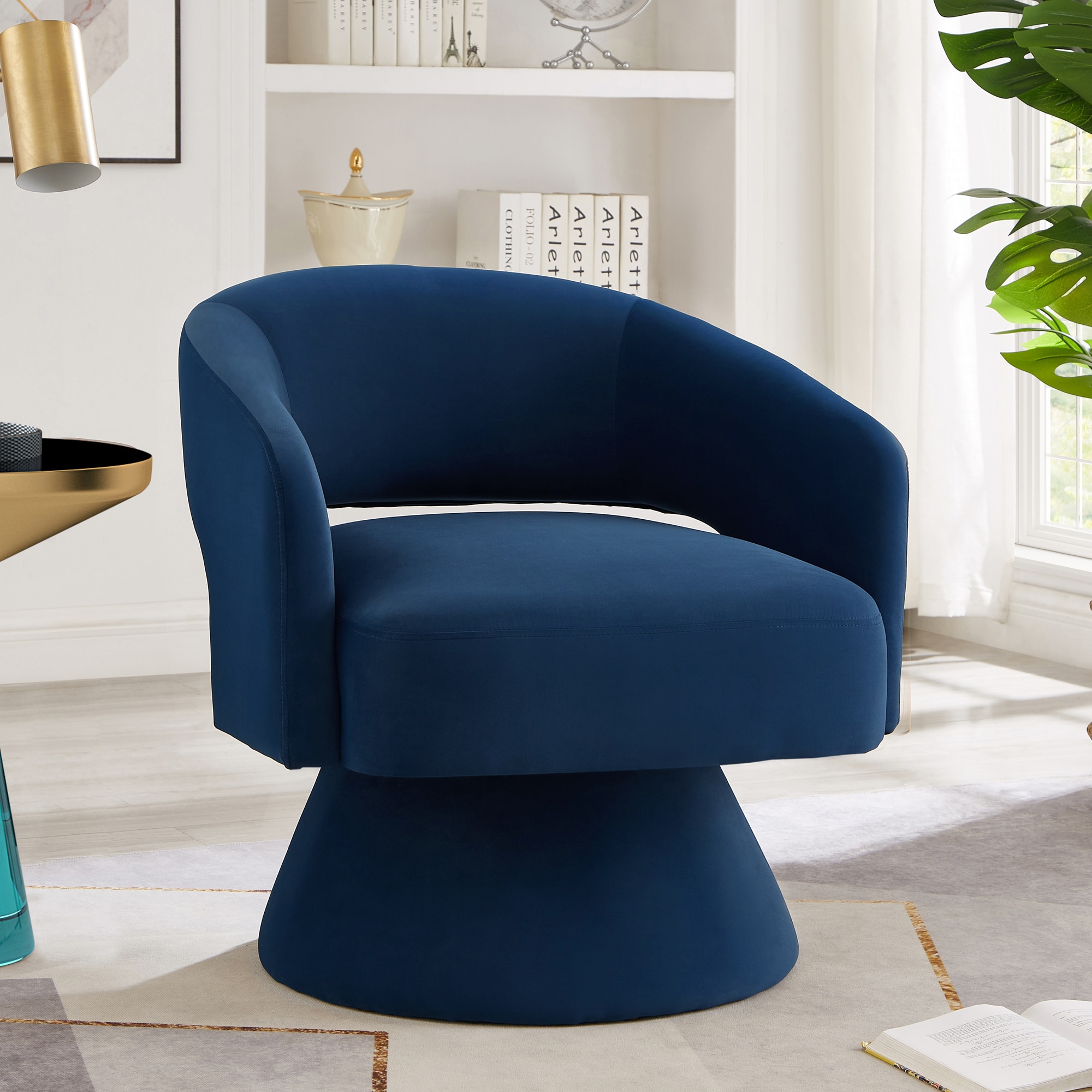 GDFStudio - Harper Modern 360 Degree Swivel Barrel Accent Chair Upholstered Velvet-Navy