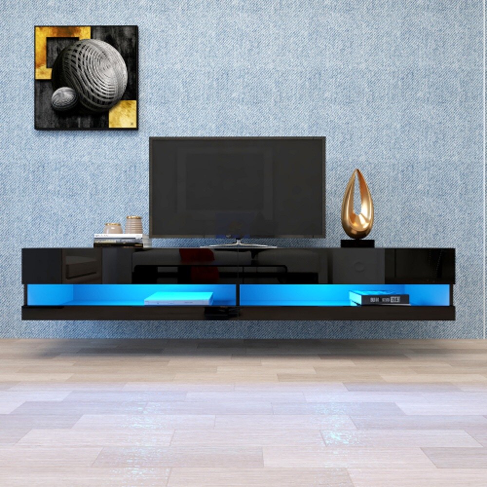 Lionel Green Street Pearly blomst GZMR TV Base Stand with LED Light TV Cabinet Modern/Contemporary Black TV  Cabinet (Accommodates TVs up to 80-in) in the TV Stands department at  Lowes.com