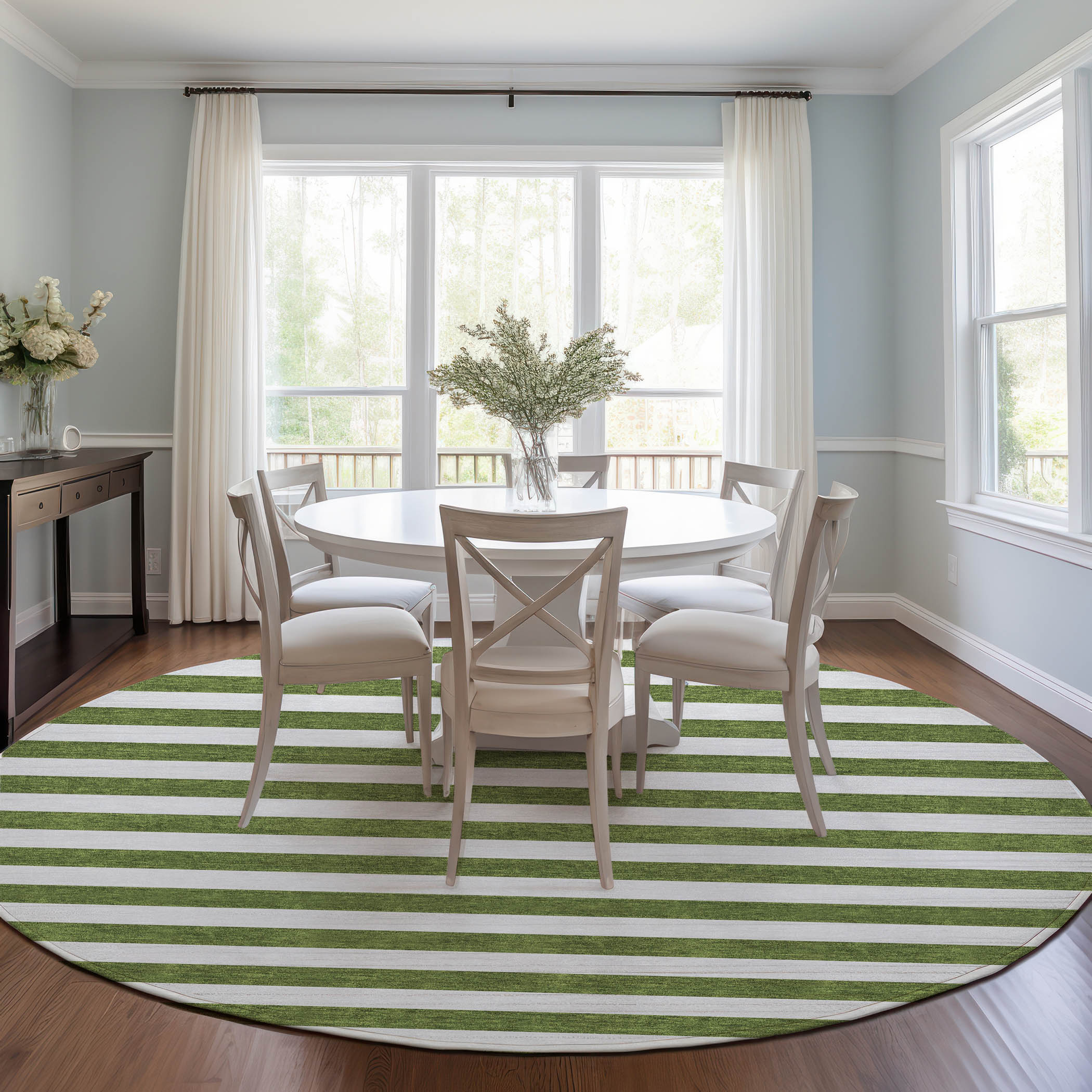 Addison Rugs ACN528OL8RO Chantille ACN528OL 8 x 8 (ft) Polyester Olive Round Indoor/Outdoor Stripe Machine washable Area rug