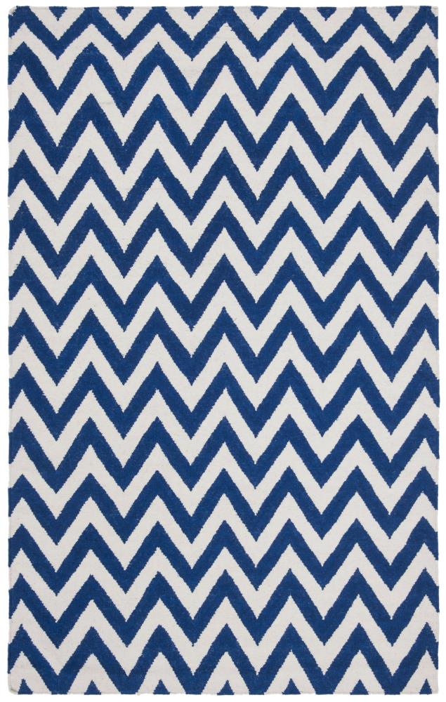 Safavieh DHU557K-6 Dhurries Farrah 6 x 9 (ft) Wool Dark Blue/Ivory Rectangular Indoor Chevron Coastal Area rug