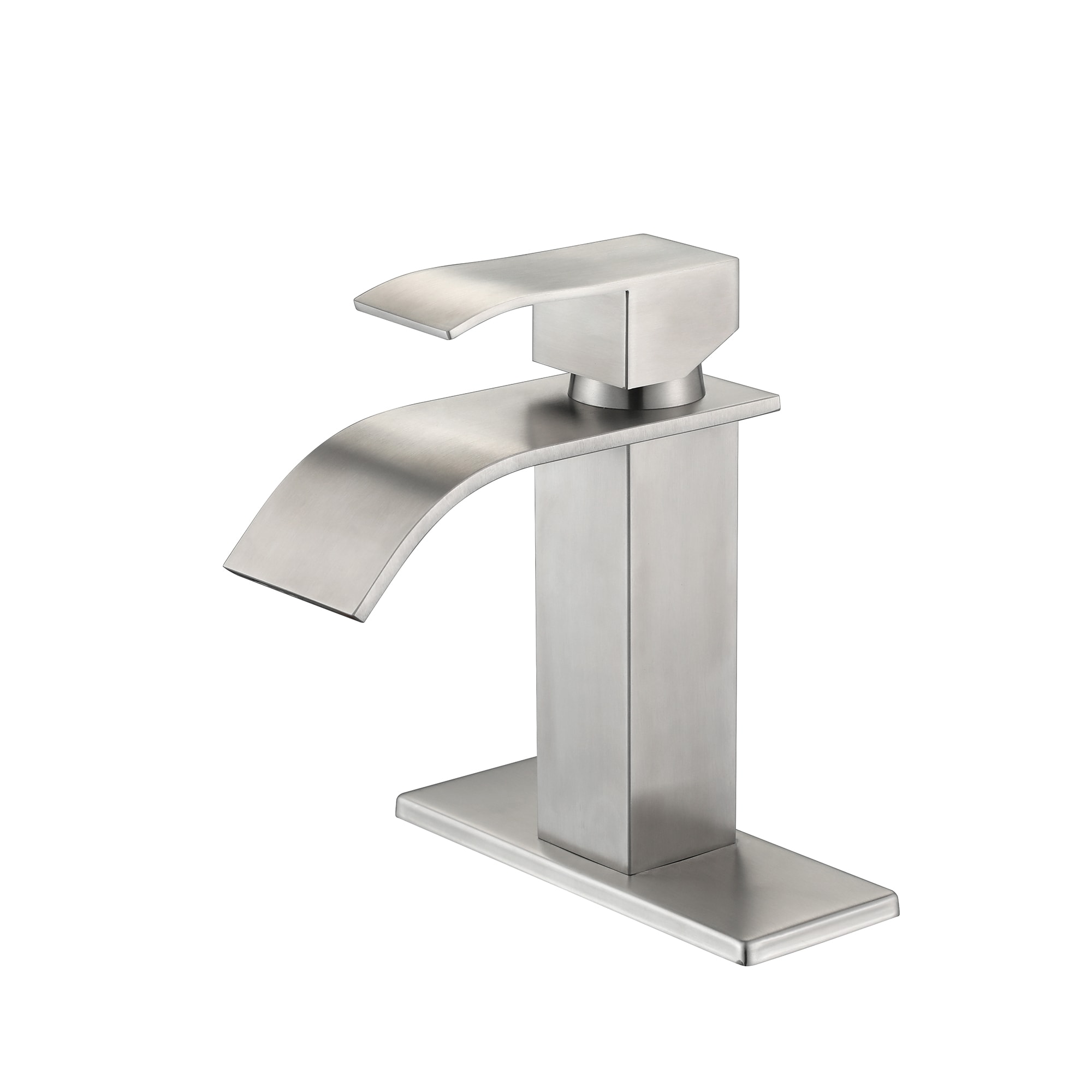Wooakway - Single Handle Bathroom Sink Faucet with Waterfall Spout Brushed Nickel