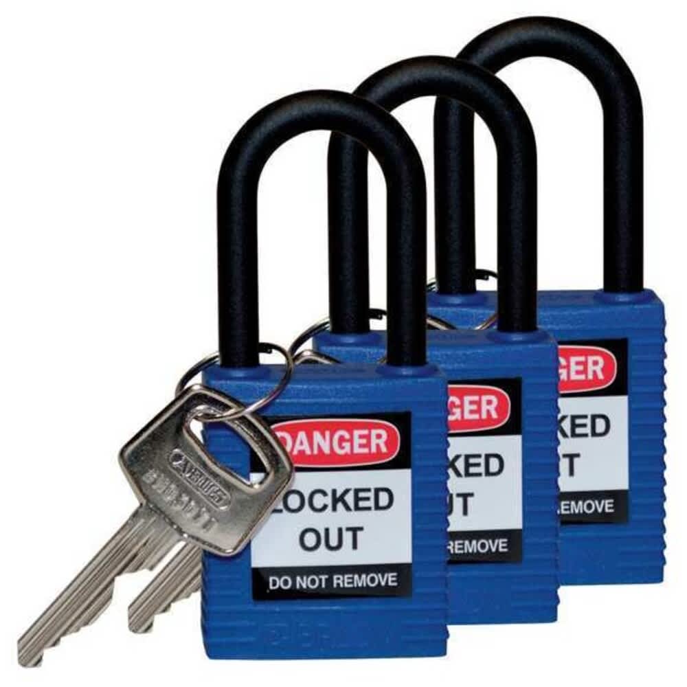 Brady  Lockout Padlock Keyed Alike Nylon Blue 1 1/2 in Shackle Height 1 1/2 in Body Width 3 PK
