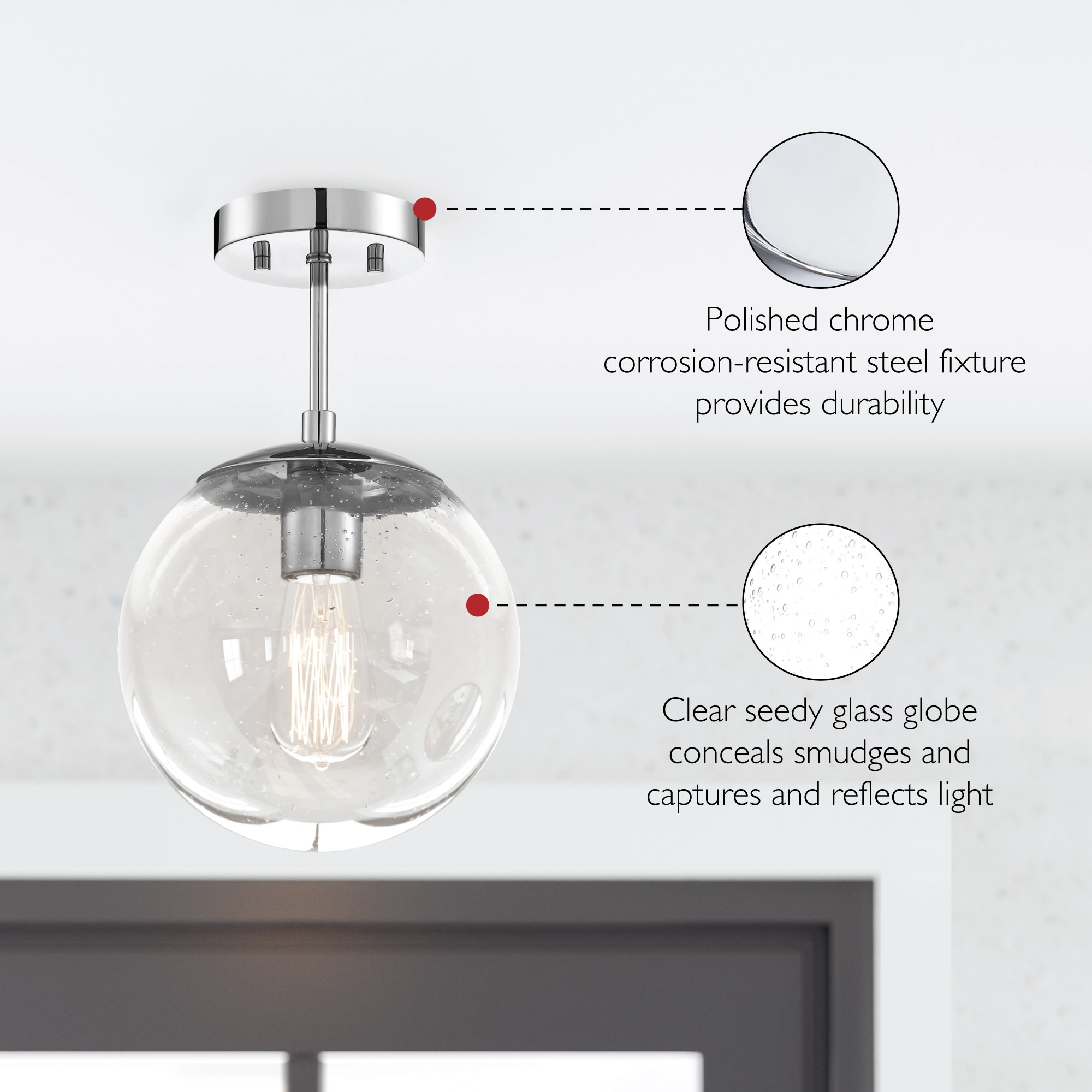 Matte Black and Chrome Glass Globe LED Ceiling Light