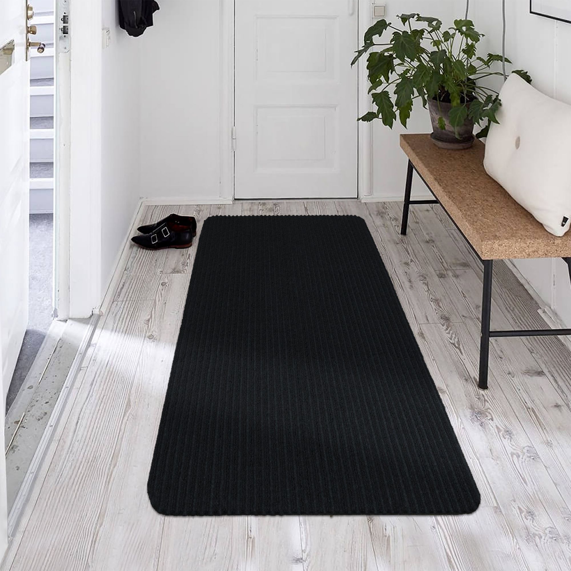 Ottomanson Lifesaver Collection Black 5 ft. x 7 ft. Utility Ribbed Solid Indoor/Outdoor Area Rug