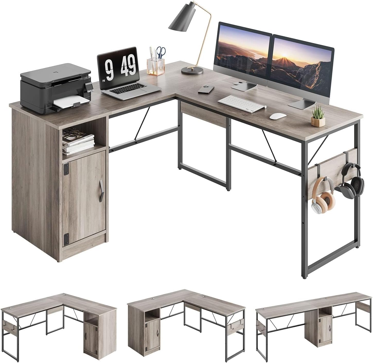 Bestier LOW-D385R-GRYW 60.04-in W 1-Door Gray Computer Desk
