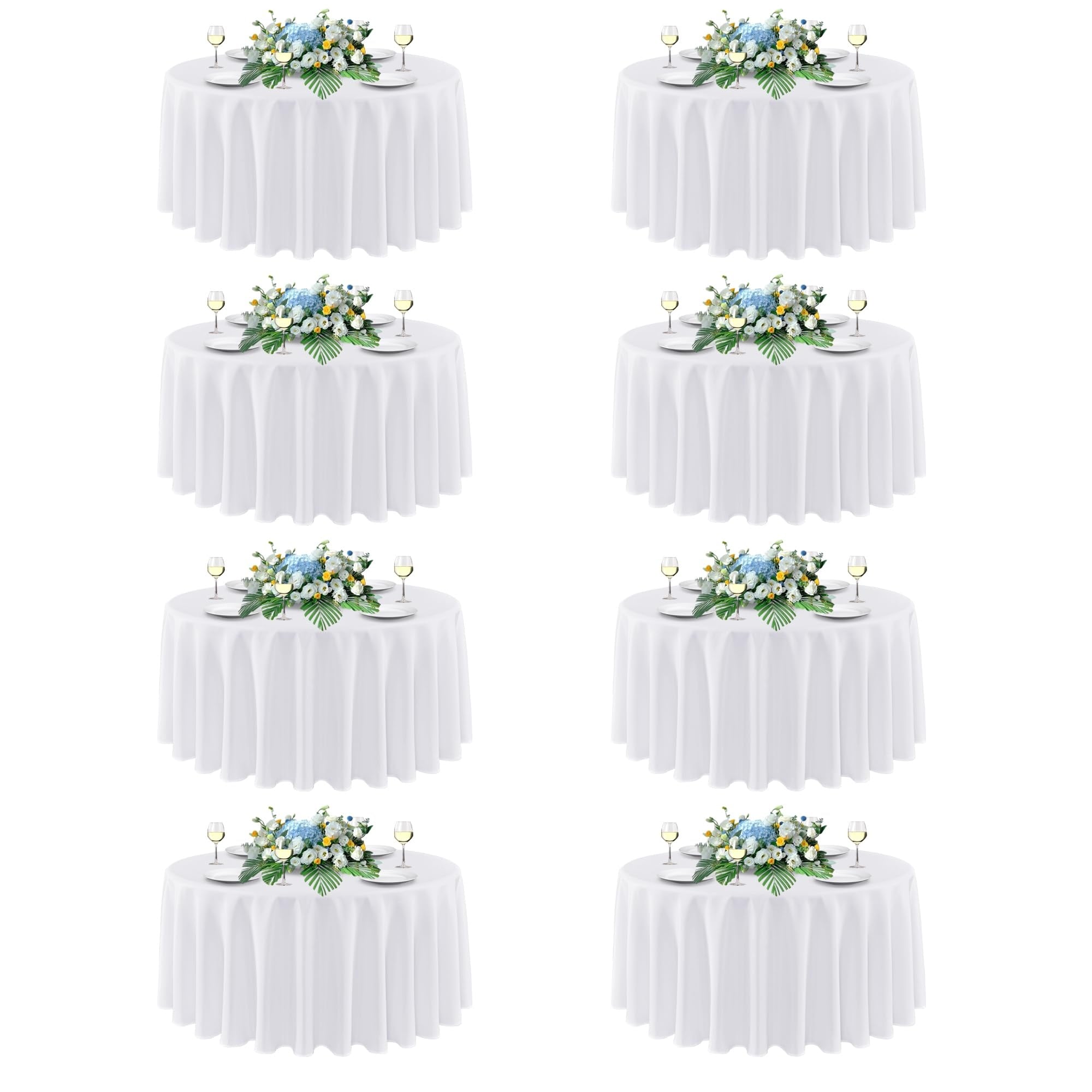 Anqtovp  90 Inch Round Tablecloth White 8 pack Polyester Fabric Table Cover for Wedding Party Banquet Birthday Wrinkle and Stain Resistant