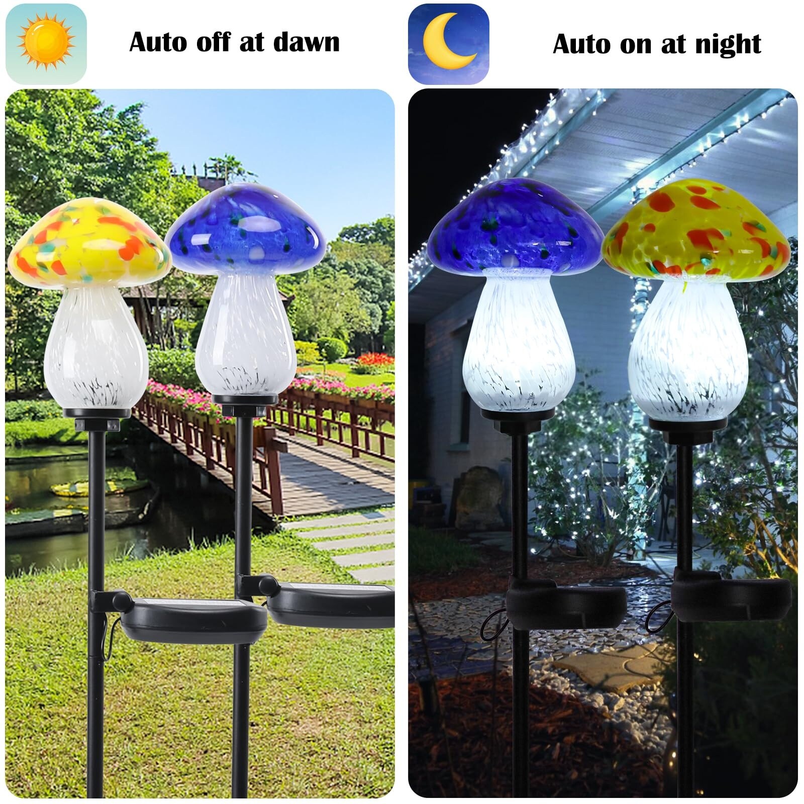 Oyezvary Solar Outdoor Glass Mushroom Lights Waterproof LED Garden ...