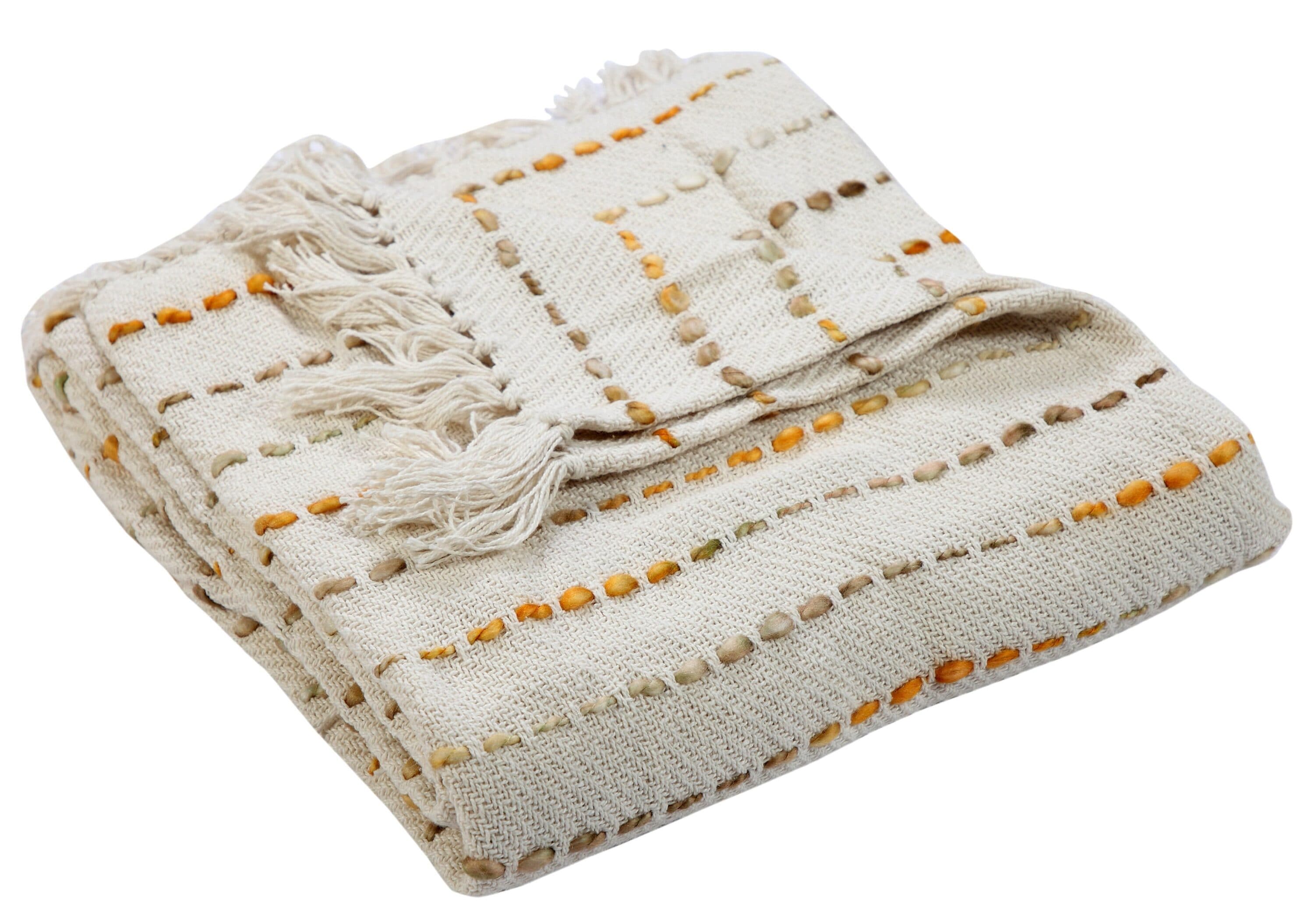 LR Home 9375A4084934J8 Yellow/Cream 50-in x 60-in Cotton Throw
