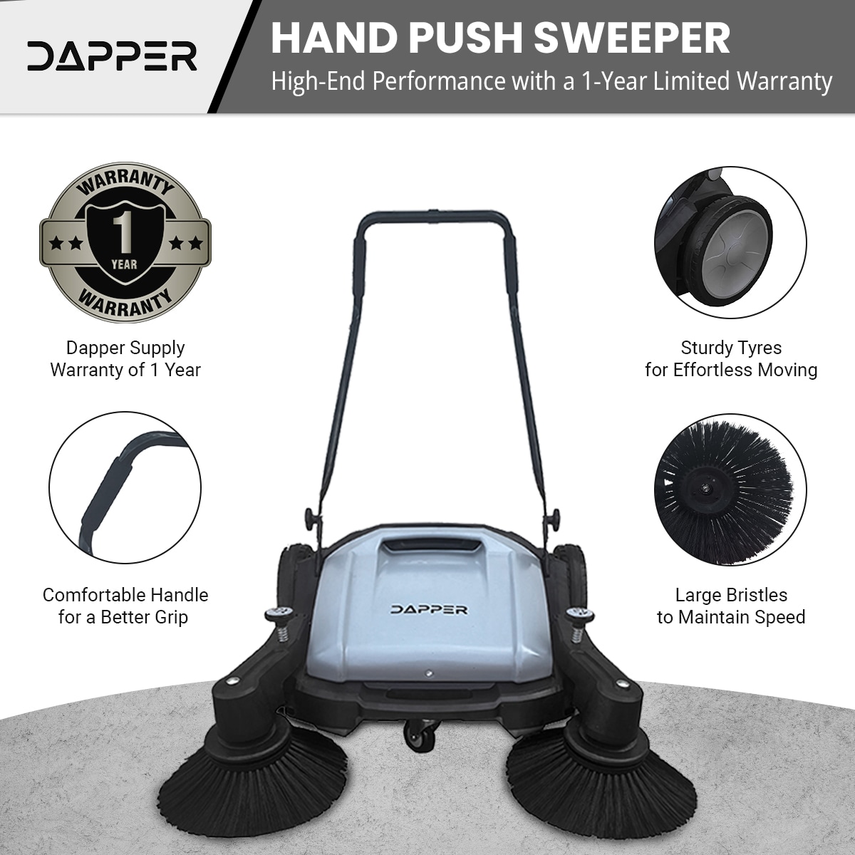 DAPPER SUPPLY Manual Hard Surface Cordless Indoor or Outdoor Floor Sweeper DP-FS1102 Sansujyuku sansujyuku.com