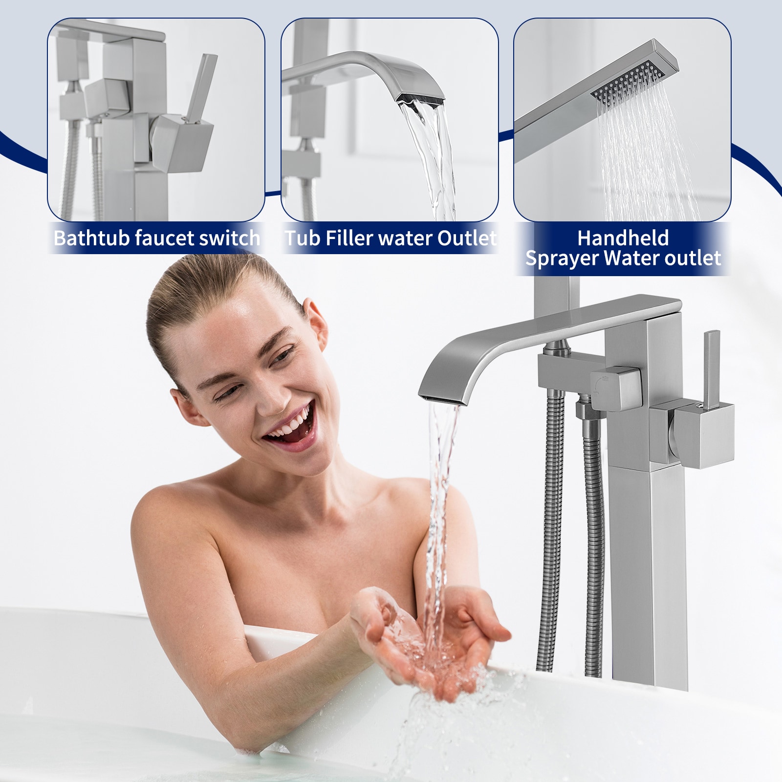 Brushed Nickel Single-Handle Freestanding Tub Faucet with Hand Shower