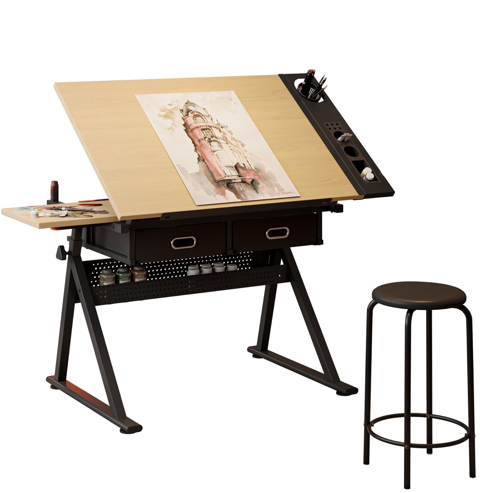Aoile 38.6 in Height Adjustable Drafting Table 0-75 Degree Tilt with ...