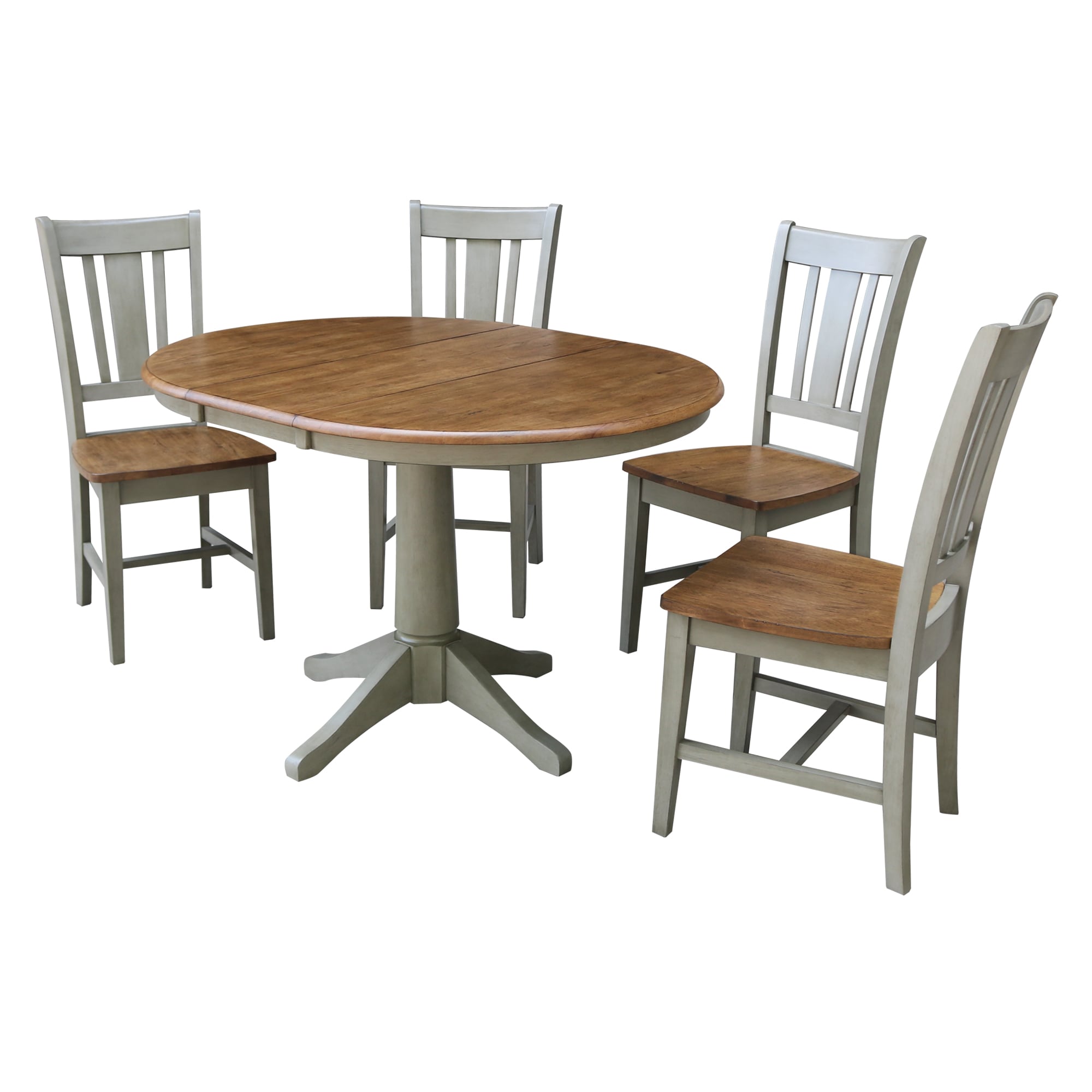 International Concepts K41-36RXT-27B-C10-4 Distressed hickory/stone Traditional Dining Room Set with Round Table ( Seats 4 )