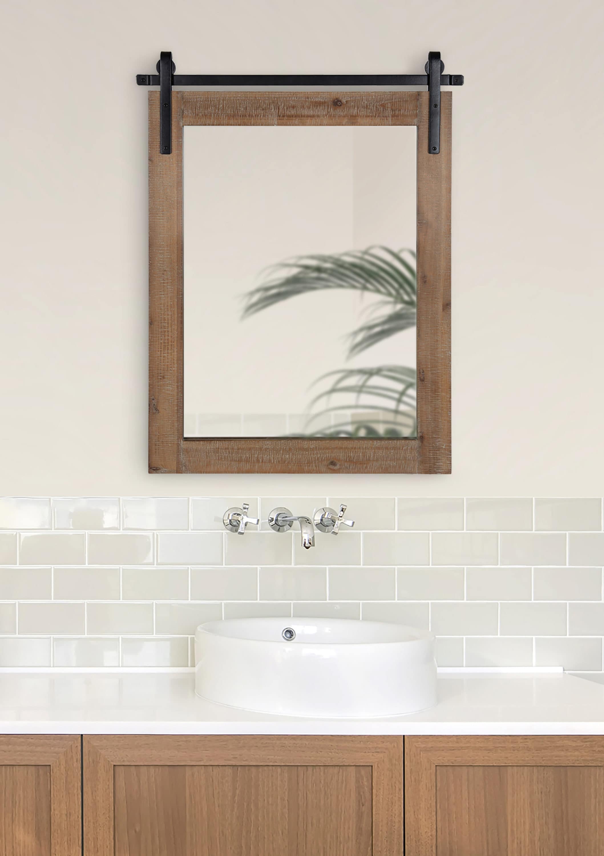 Rustic Brown Wood Barn Door Wall Mirror