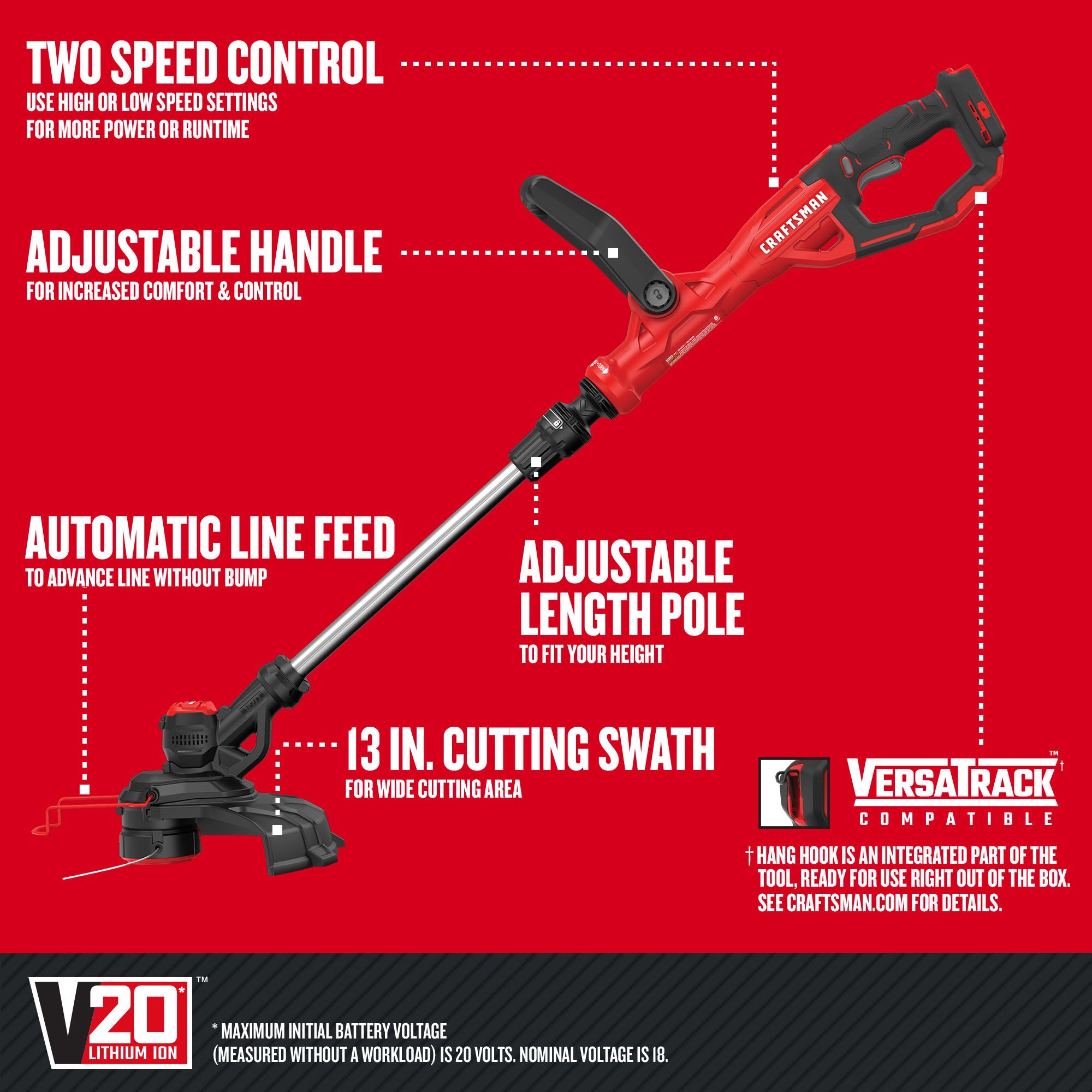 CRAFTSMAN V20 20-volt Max 13-in Straight Battery String Trimmer with ...
