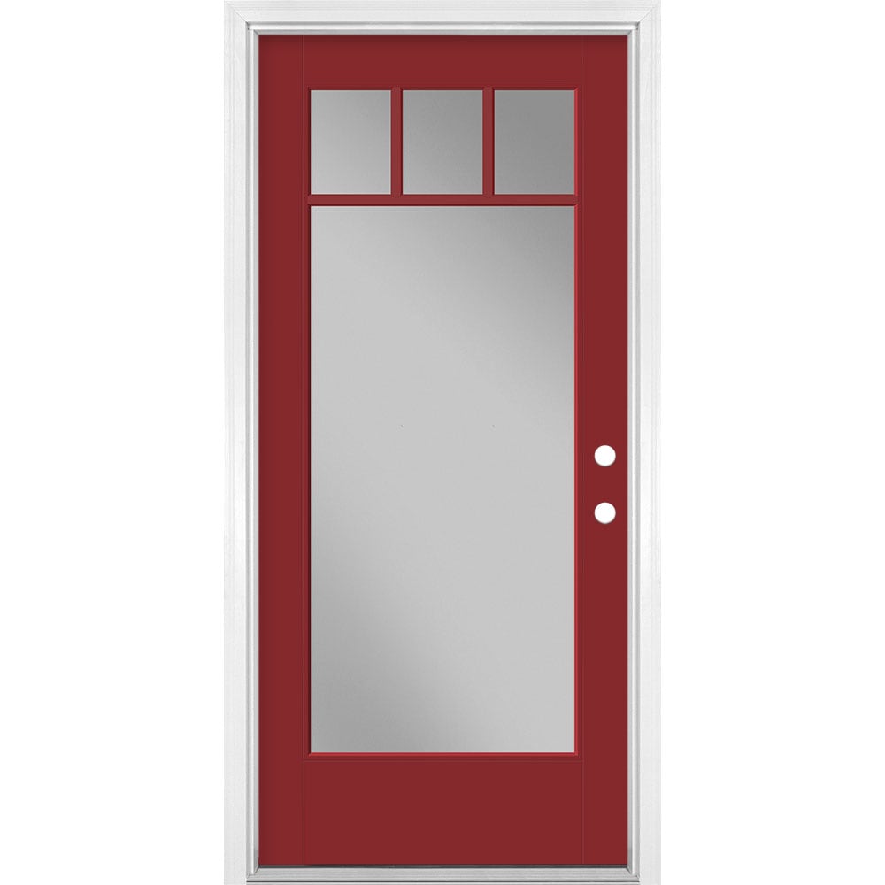 Masonite 1524529 36-in x 80-in x 4-9/16-in Fiberglass Full lite Left-hand inswing Roma Red Painted Prehung Front Door with Brickmould Insulating core