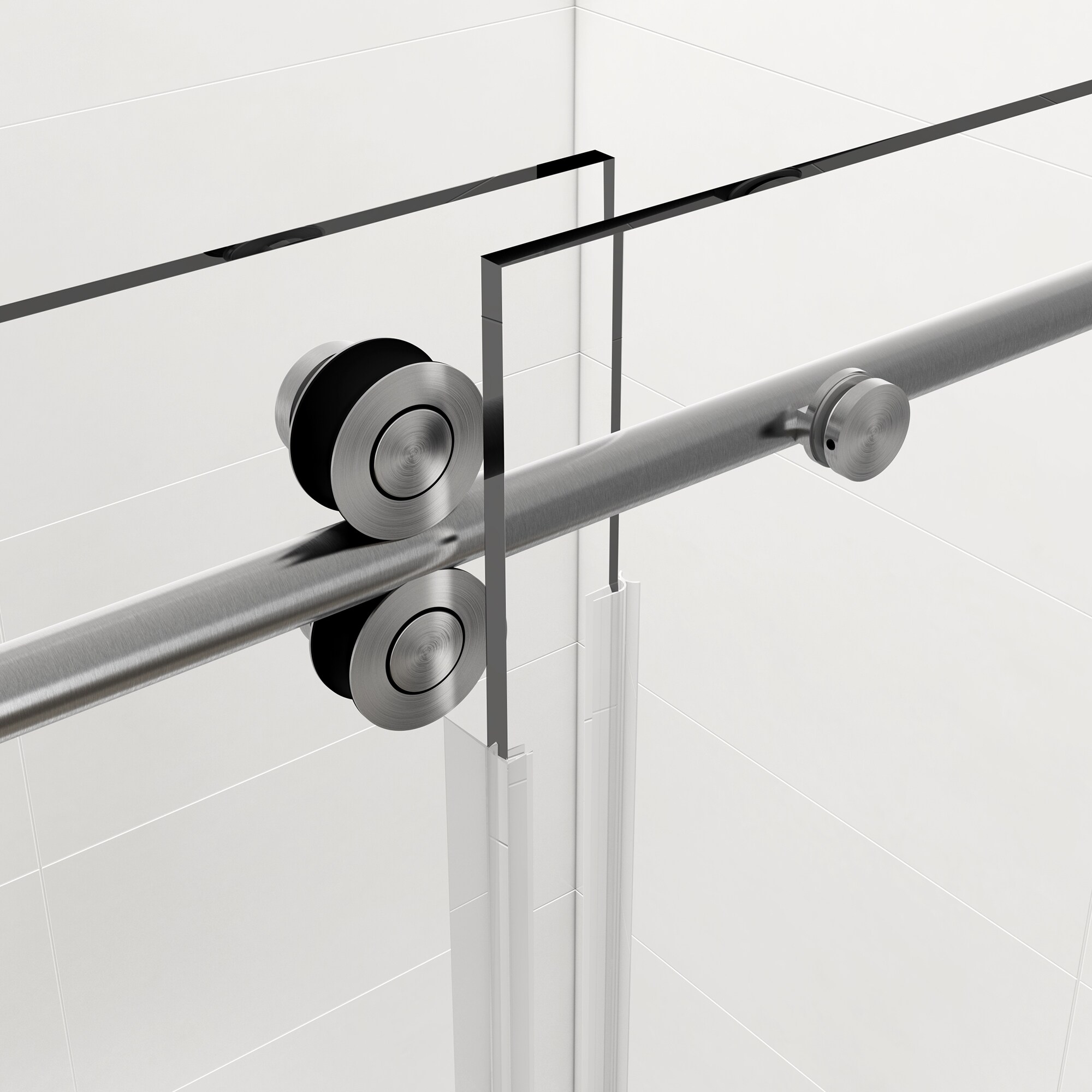 Wellfor Trackless Sliding Shower Door Brushed Nickel 56-in To 60-in X 