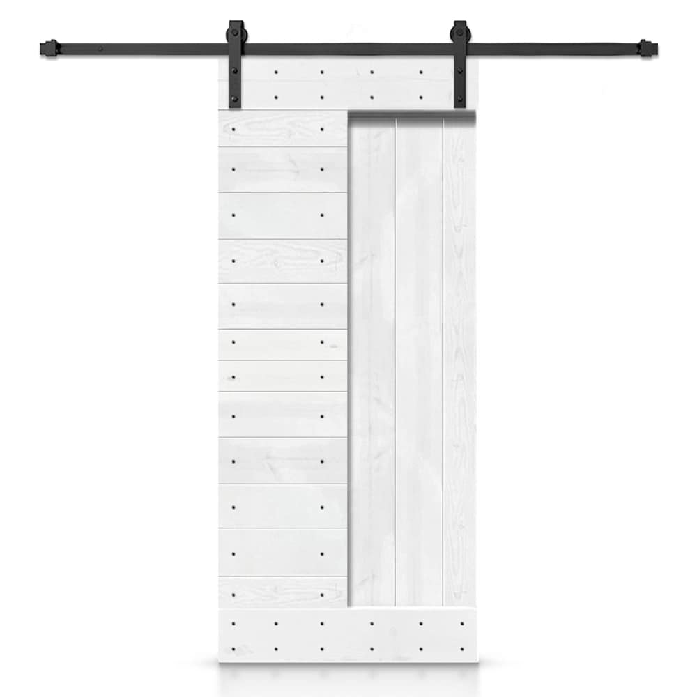 CALHOME SMK-72+DIY-N2-30WT 30-in x 84-in White Pine Wood Solid core Single Barn Door (Hardware Included)