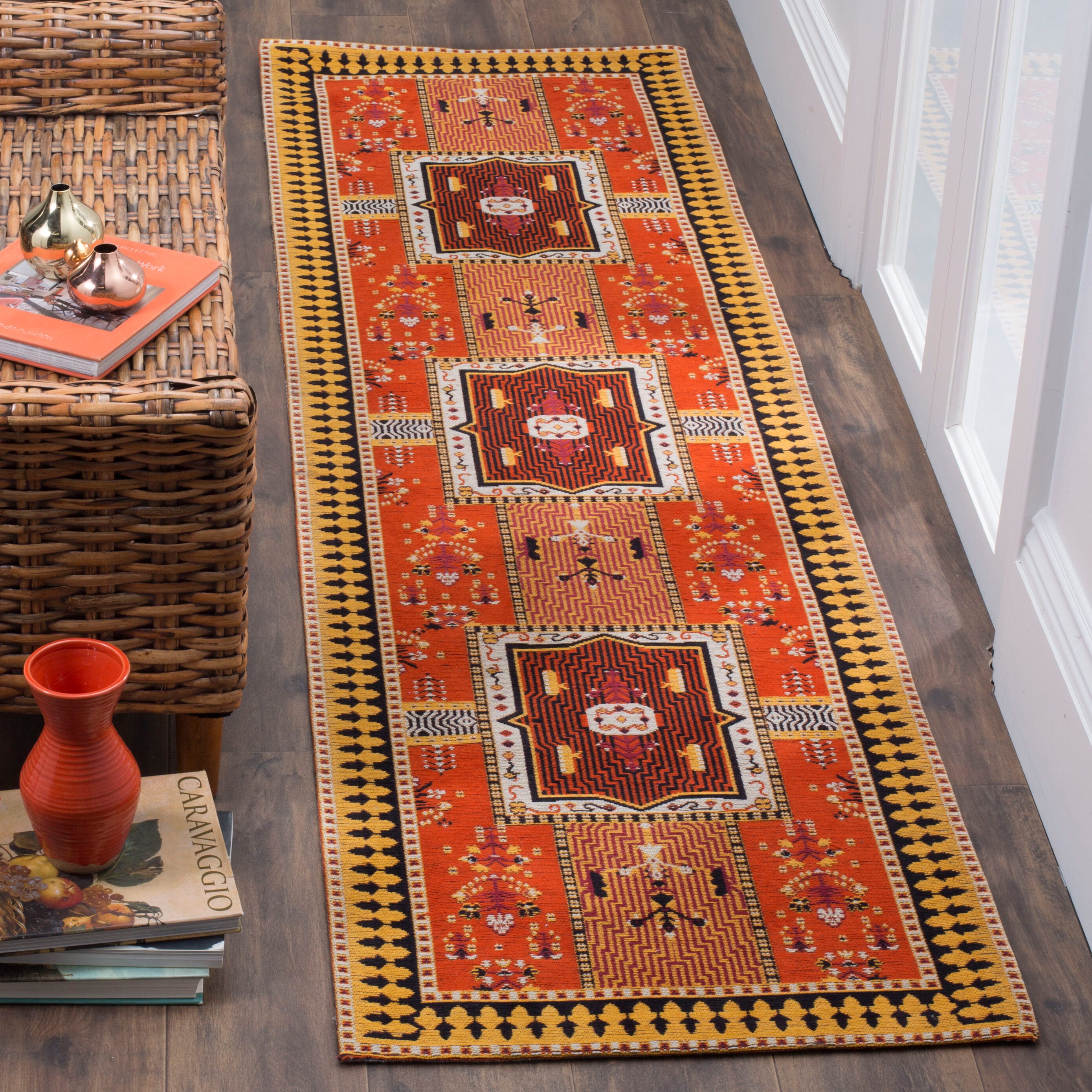 Safavieh CLV512D-28 Classic Vintage Tomaso 2 x 8 (ft) Loomed Cotton Orange/Gold Rectangular Indoor Abstract Global Runner rug
