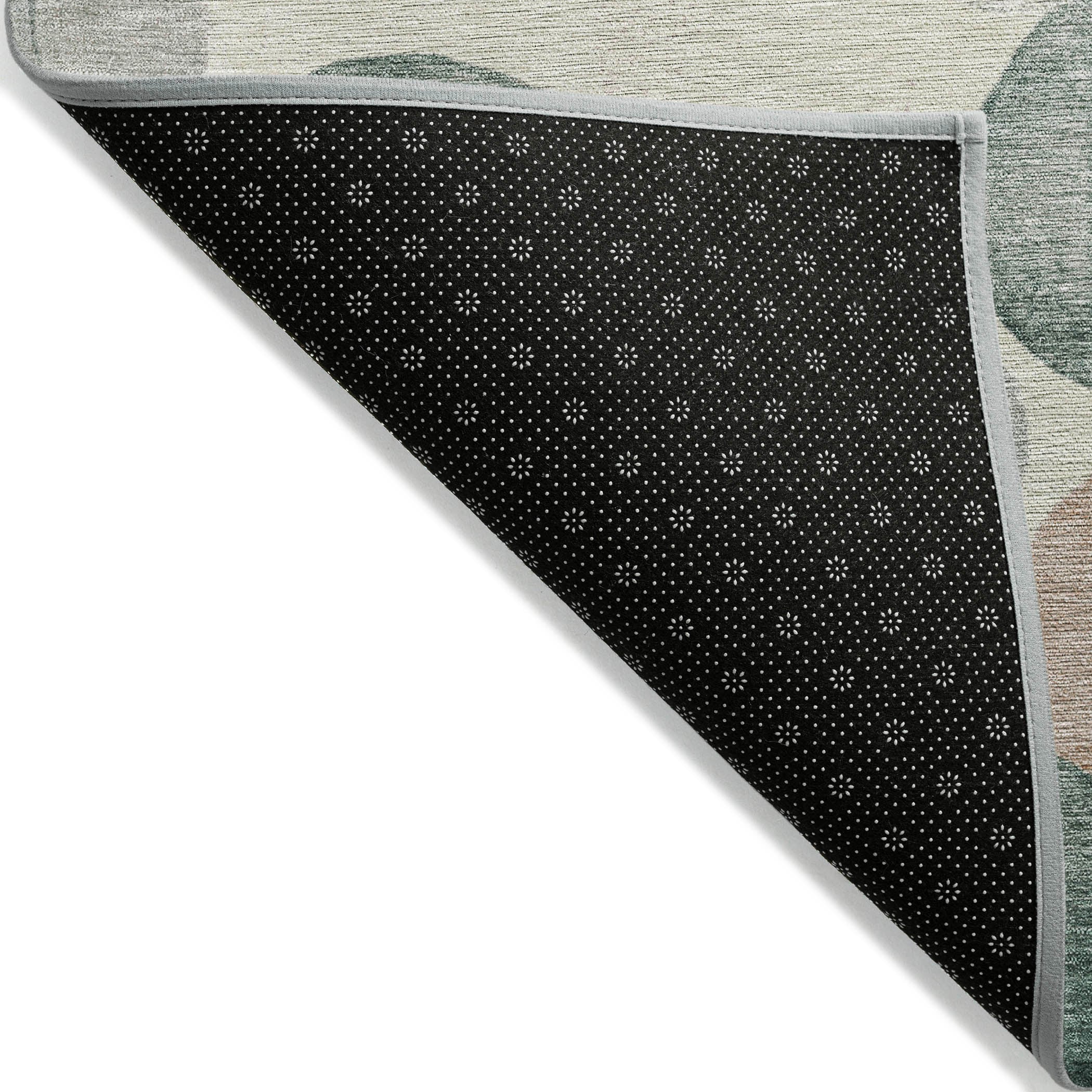 Salmon and Green Synthetic Rectangular Washable Area Rug