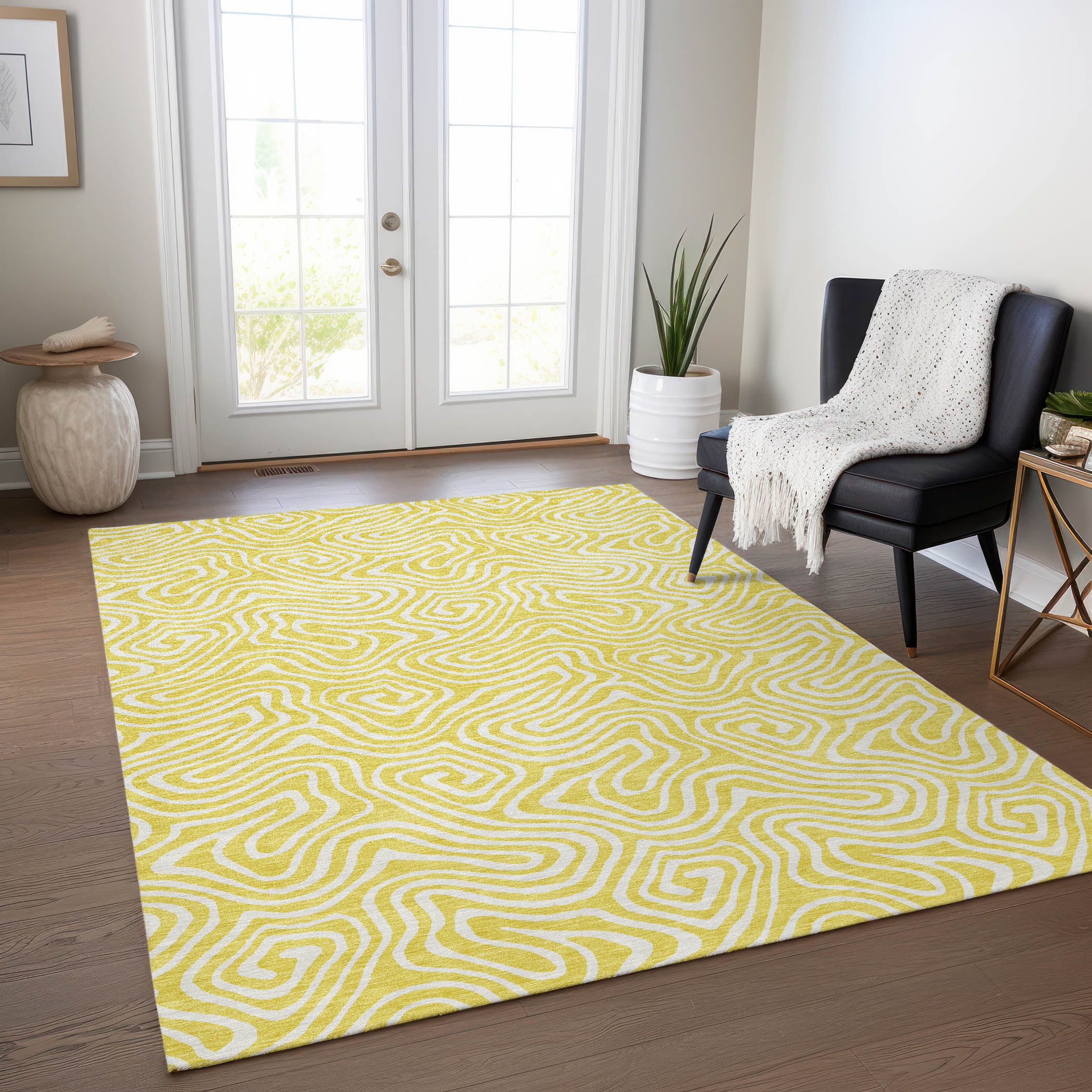 Addison Rugs ACN1030YE30X46 Chantille ACN1030YE 2 x 3 (ft) Polyester Yellow Rectangular Indoor/Outdoor Geometric Machine washable Area rug