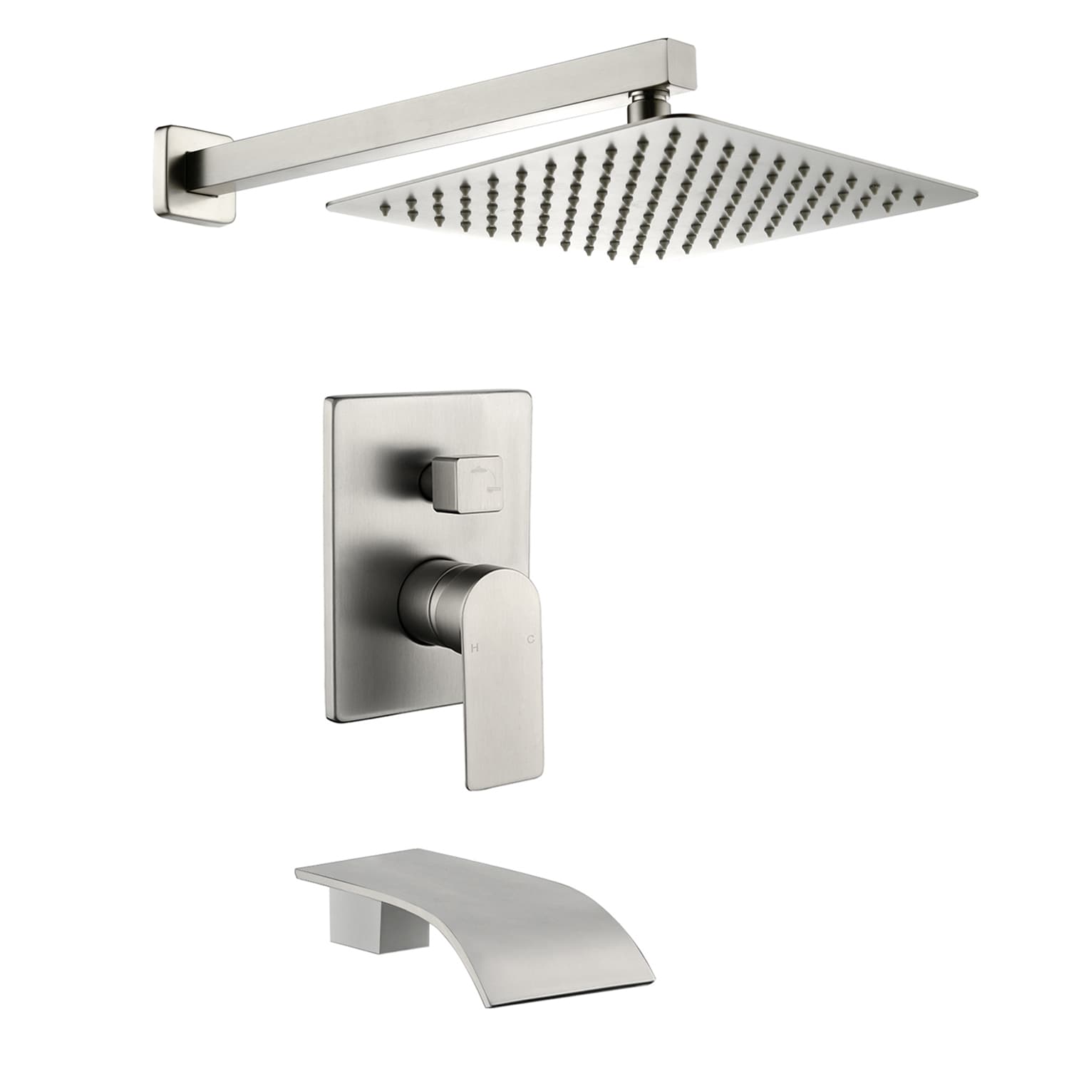 Nestfair SMD3012N Nickel 1-handle Single function 10-in Square Bathtub and shower Faucet with Valve
