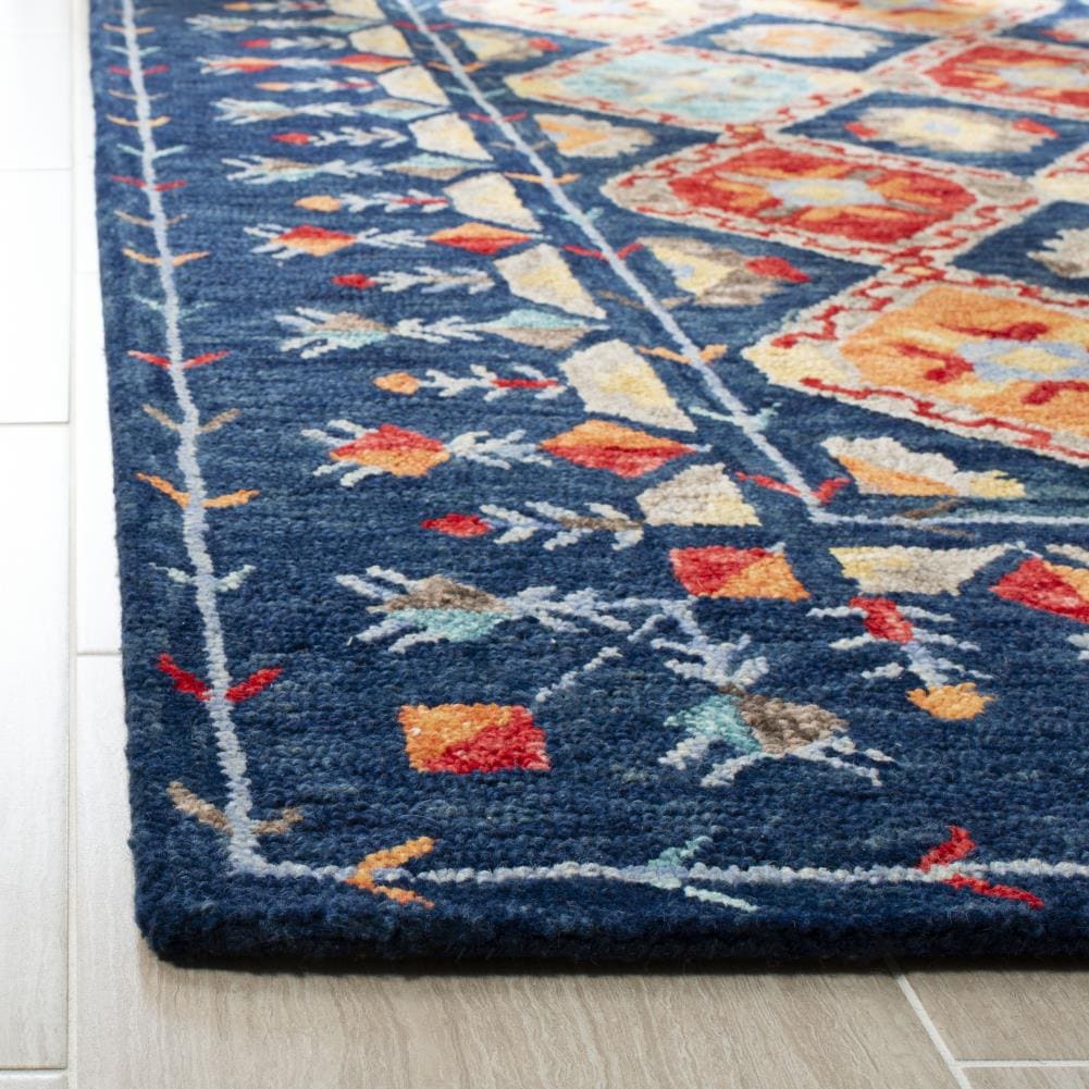 Handmade Tufted Wool-Cotton Blend Blue Rectangular Rug