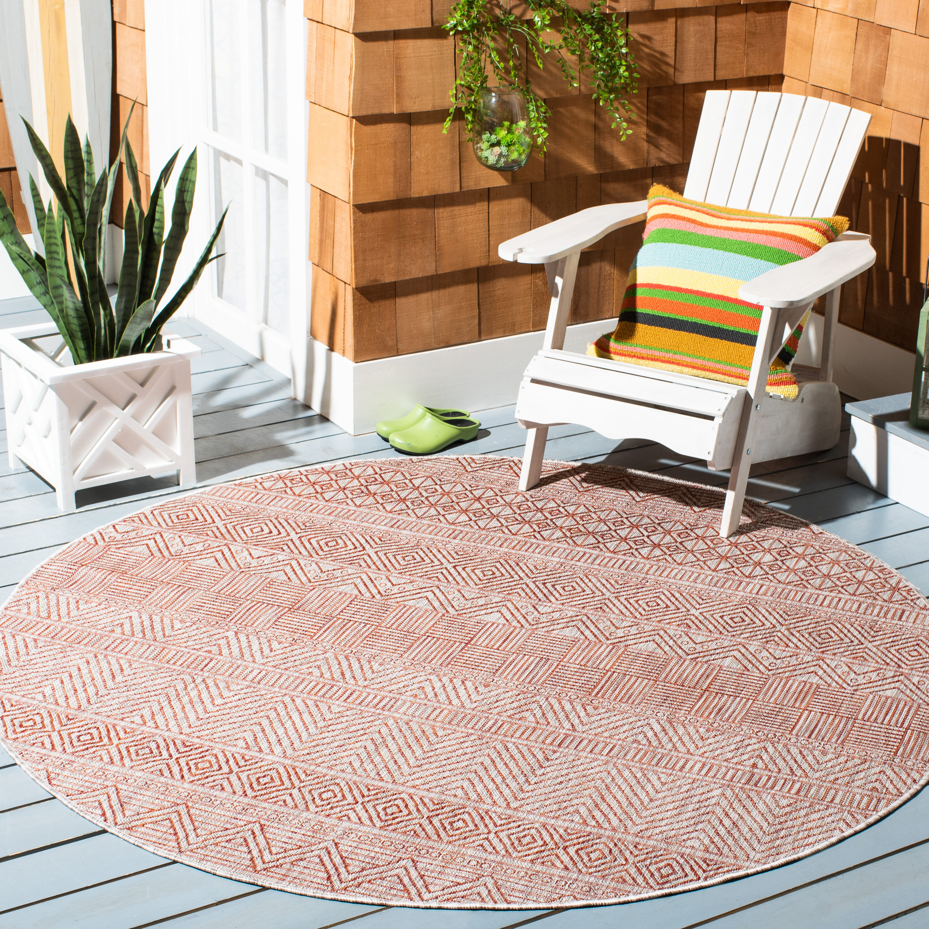 Safavieh CY8196-36512-7R Courtyard 7 x 7 (ft) Loomed Synthetic Beige/Rust Round Indoor/Outdoor Geometric Southwestern Area rug