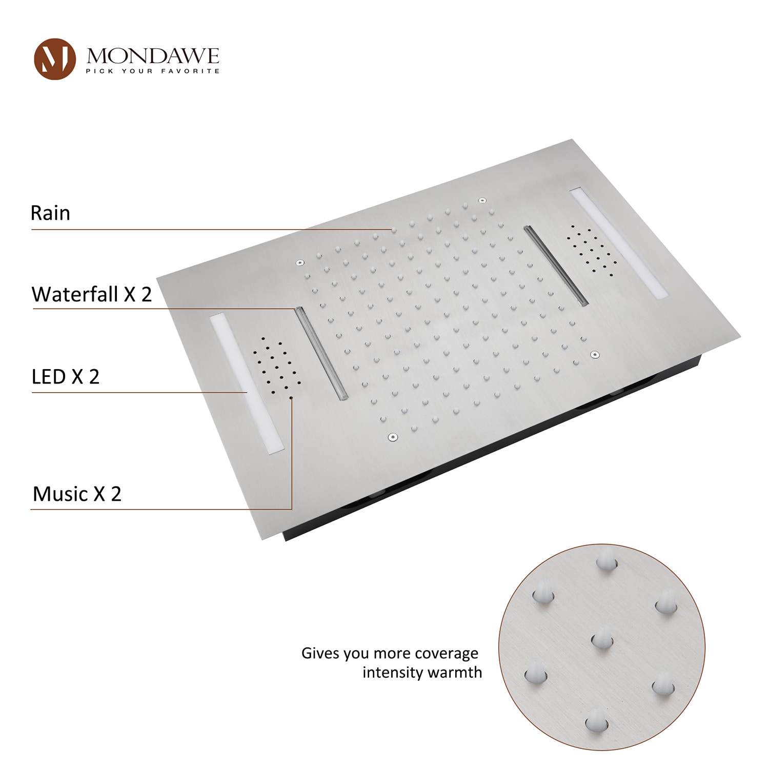 Mondawe WF6345-23BNLED Showerhead-Bar-Panels - View #8