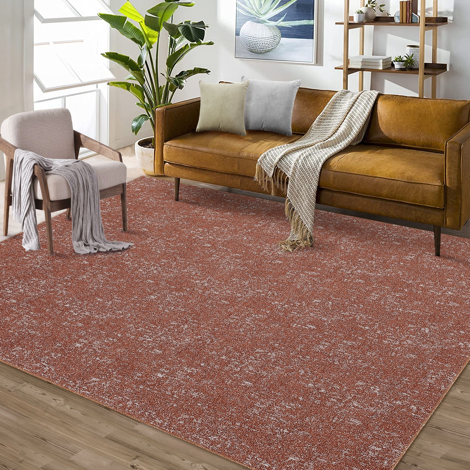 Garvee YXY-LO-PHO-104S8NY4 5 x 7 (ft) Polyester Brick Rectangular Indoor Solid Farmhouse/Cottage Machine washable Area rug