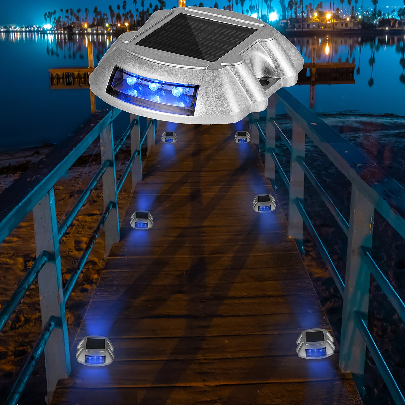 Solar-Powered Blue LED Pathway Lights Multipack with Cast Aluminum Shell