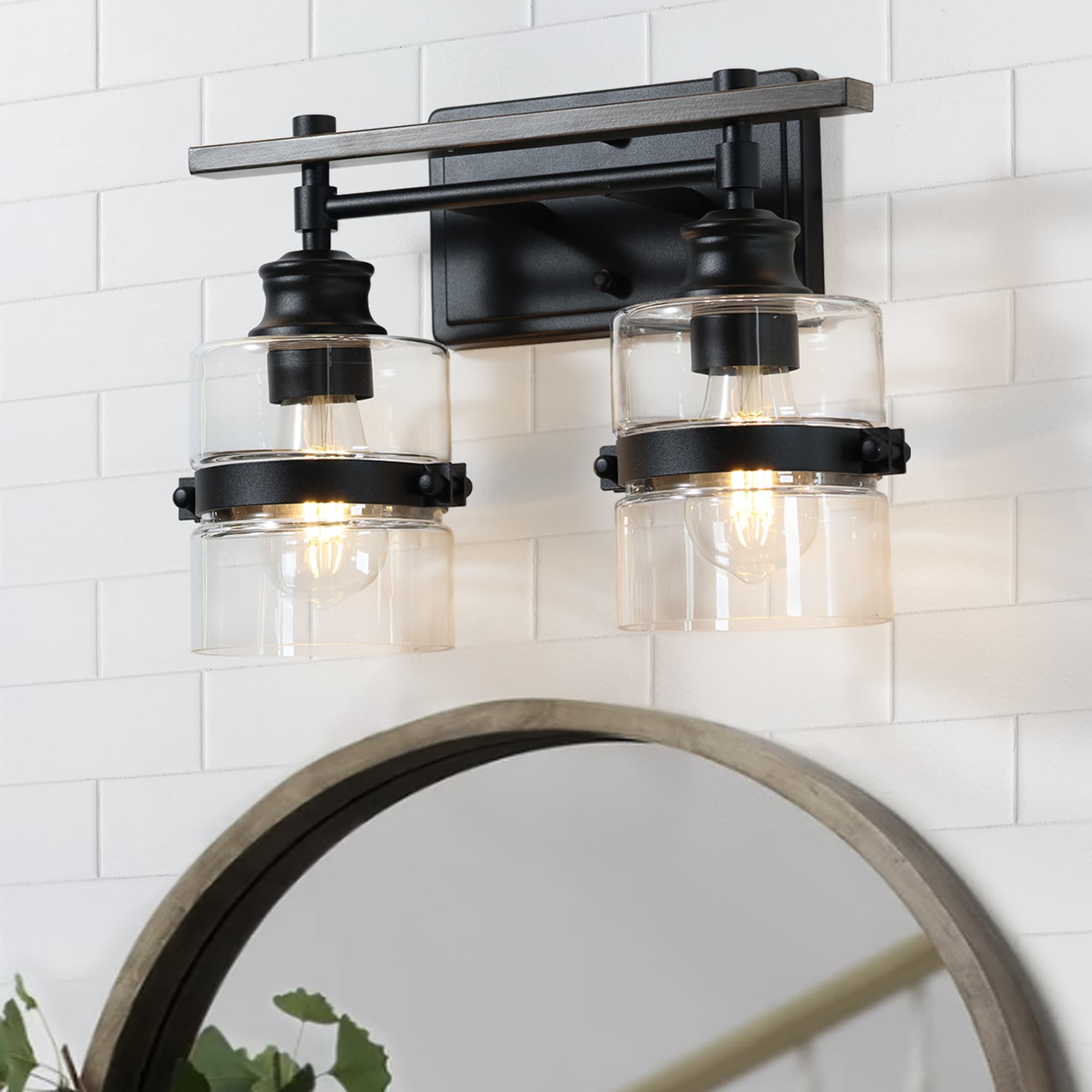ExBrite EXVL1208GRVX 14.29-in 2 -Light Matte Black Mid-century Vanity light