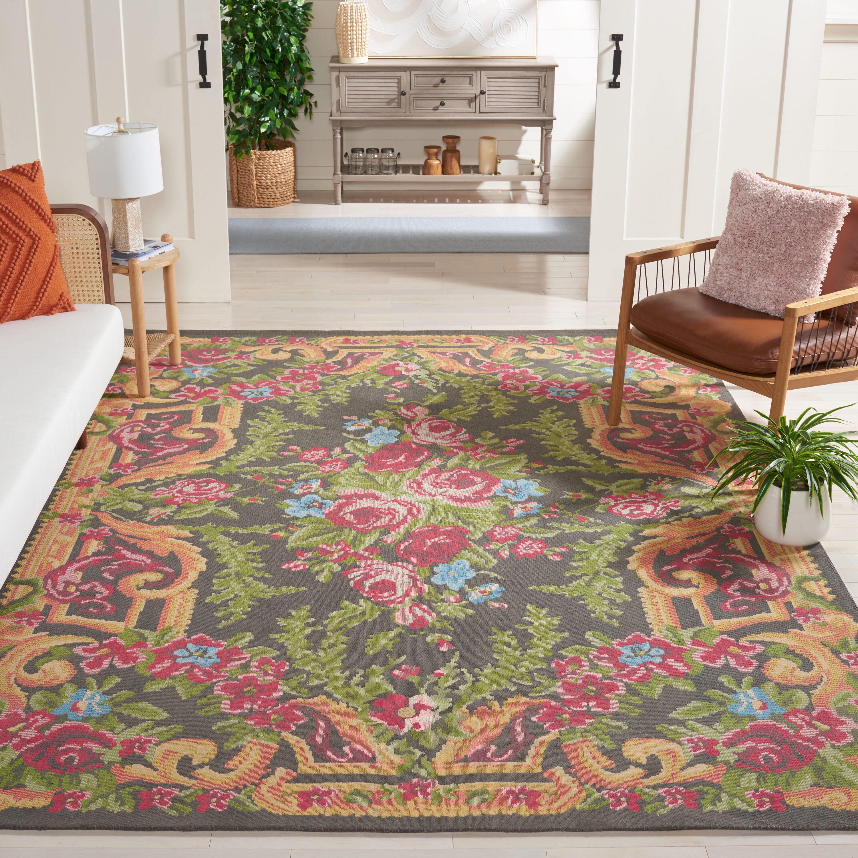  Classic Vintage 112 Gray/Rose Traditional 8ft x 10ft Large Rectangle Rug