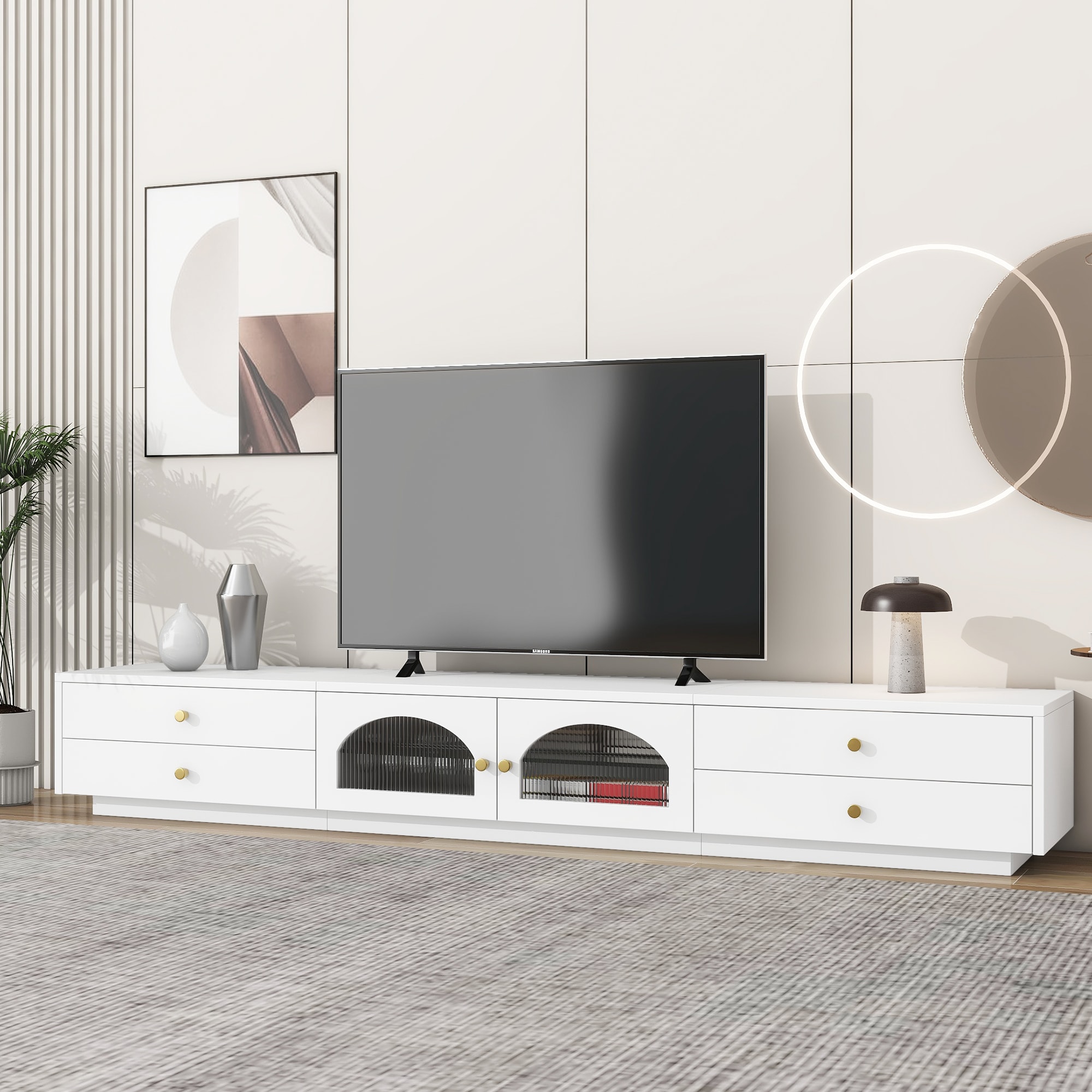 ModernLuxe L-WF311903AAK Modern/Contemporary White TV stand Integrated TV Mount ( Accommodates