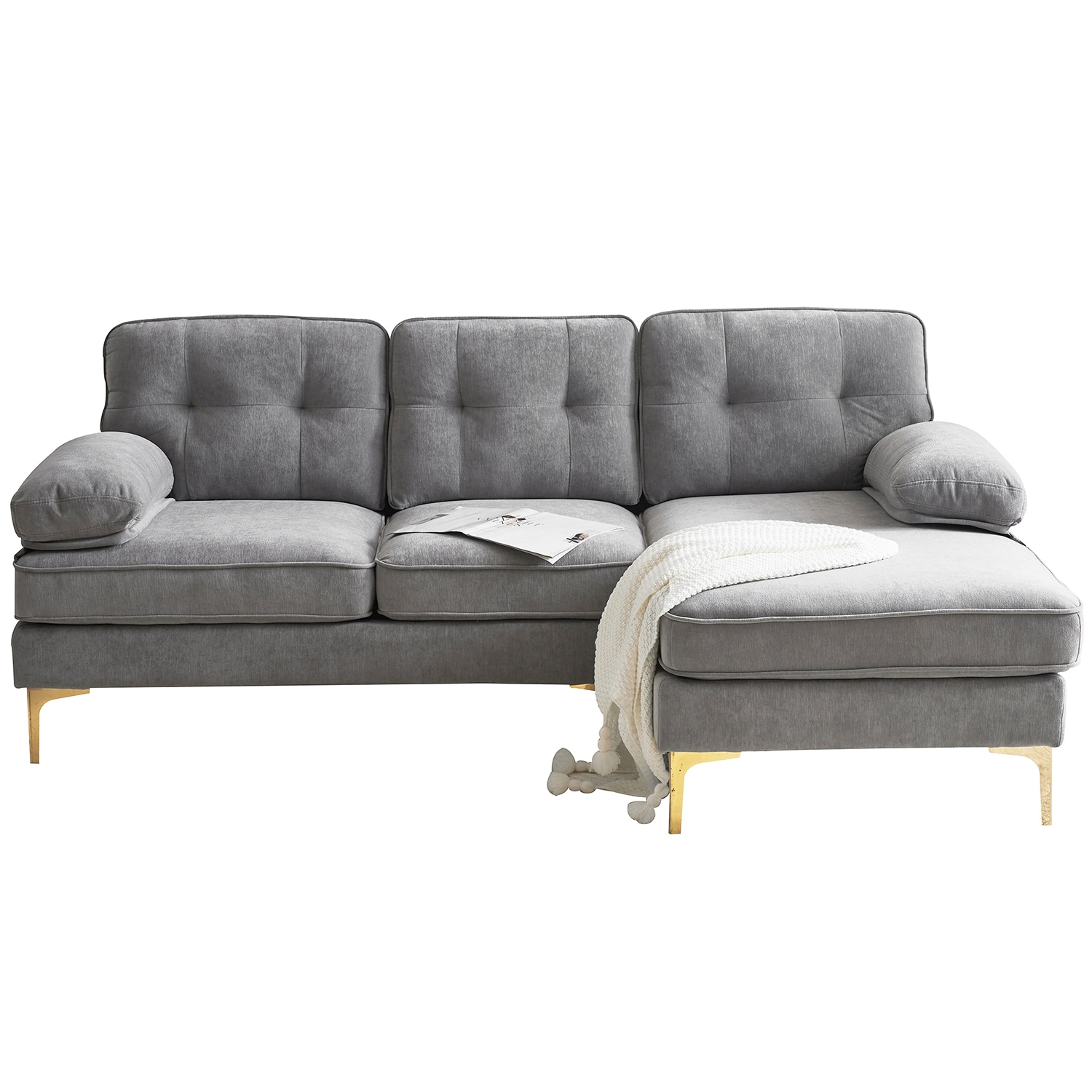 SINOFURN SYA010297GN 83-in Country Gray Velvet 3 -seater Reclining Sectional