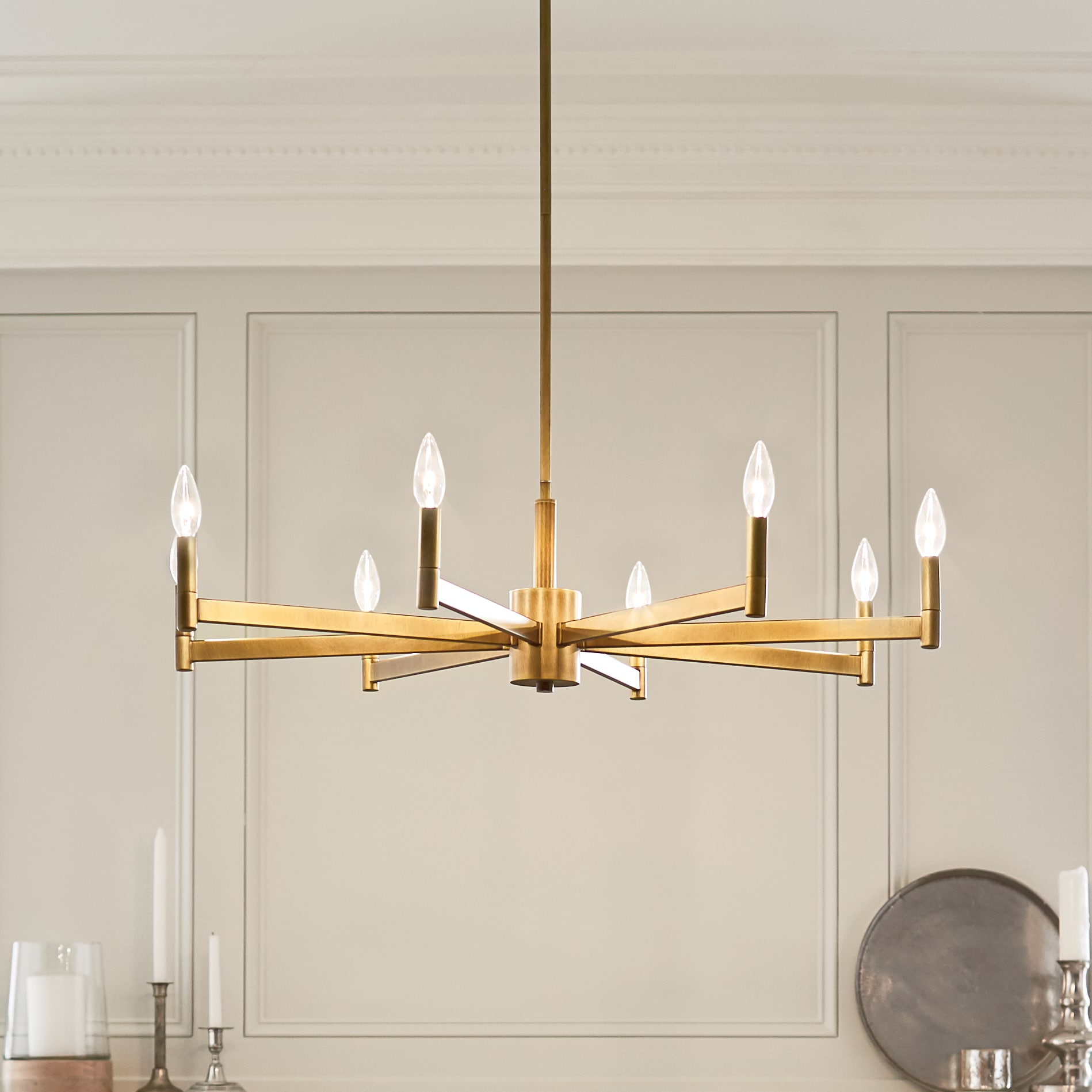 Kichler Erzo 8-Light Natural Brass Modern/Contemporary Dry rated Chandelier  in the Chandeliers department at
