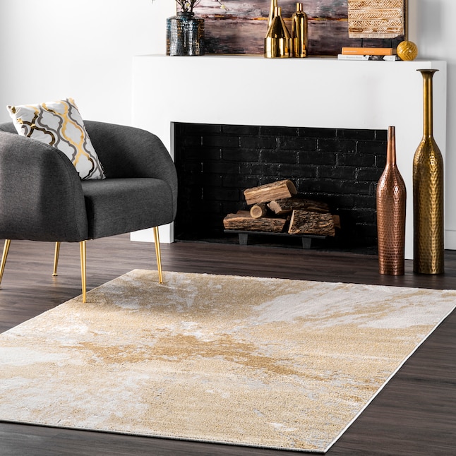 Gold Indoor Abstract Area Rug, Gray And Gold Area Rug 8×10
